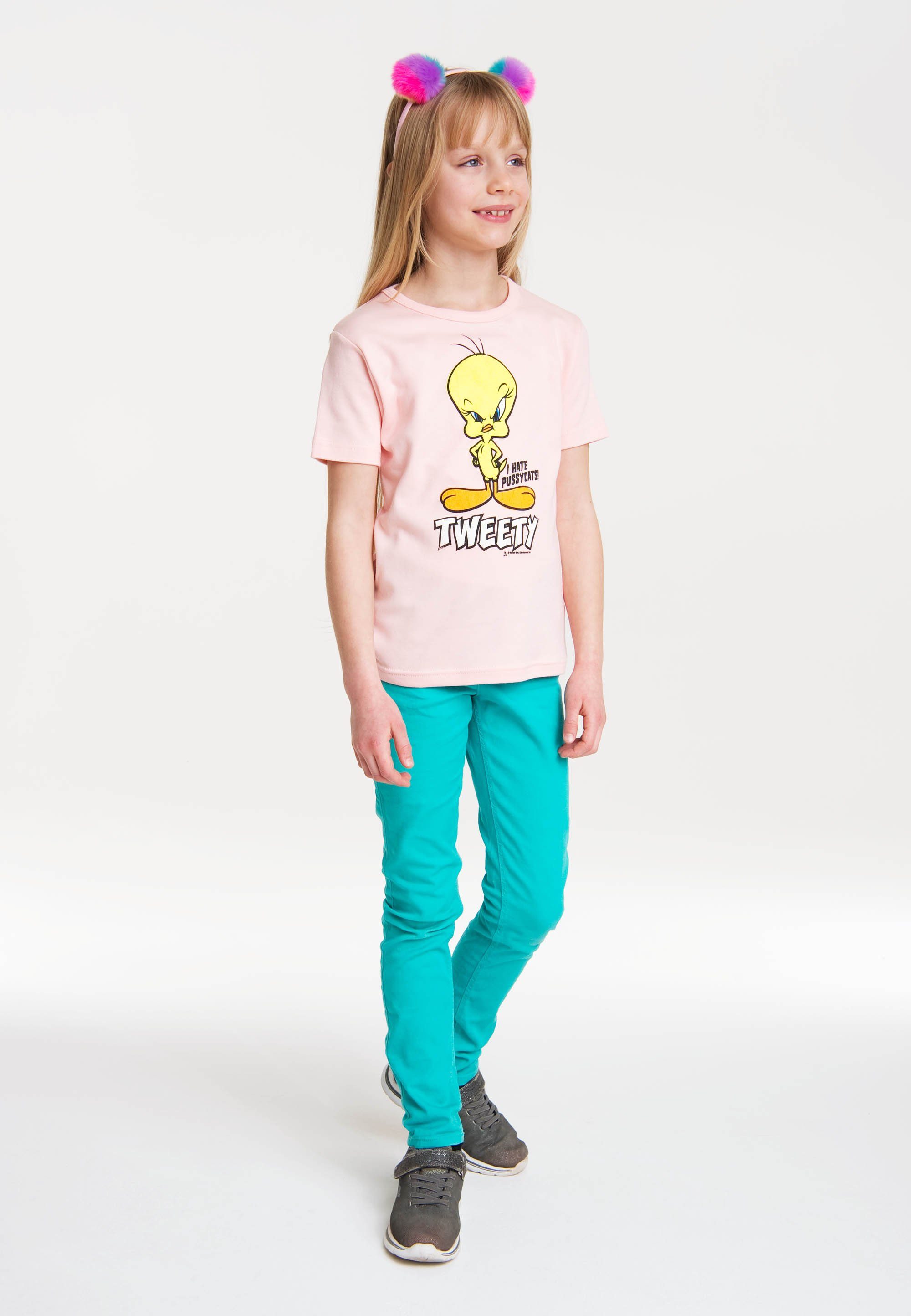 LOGOSHIRT T-Shirt Looney Tunes - Print rosa mit Tweety niedlichem