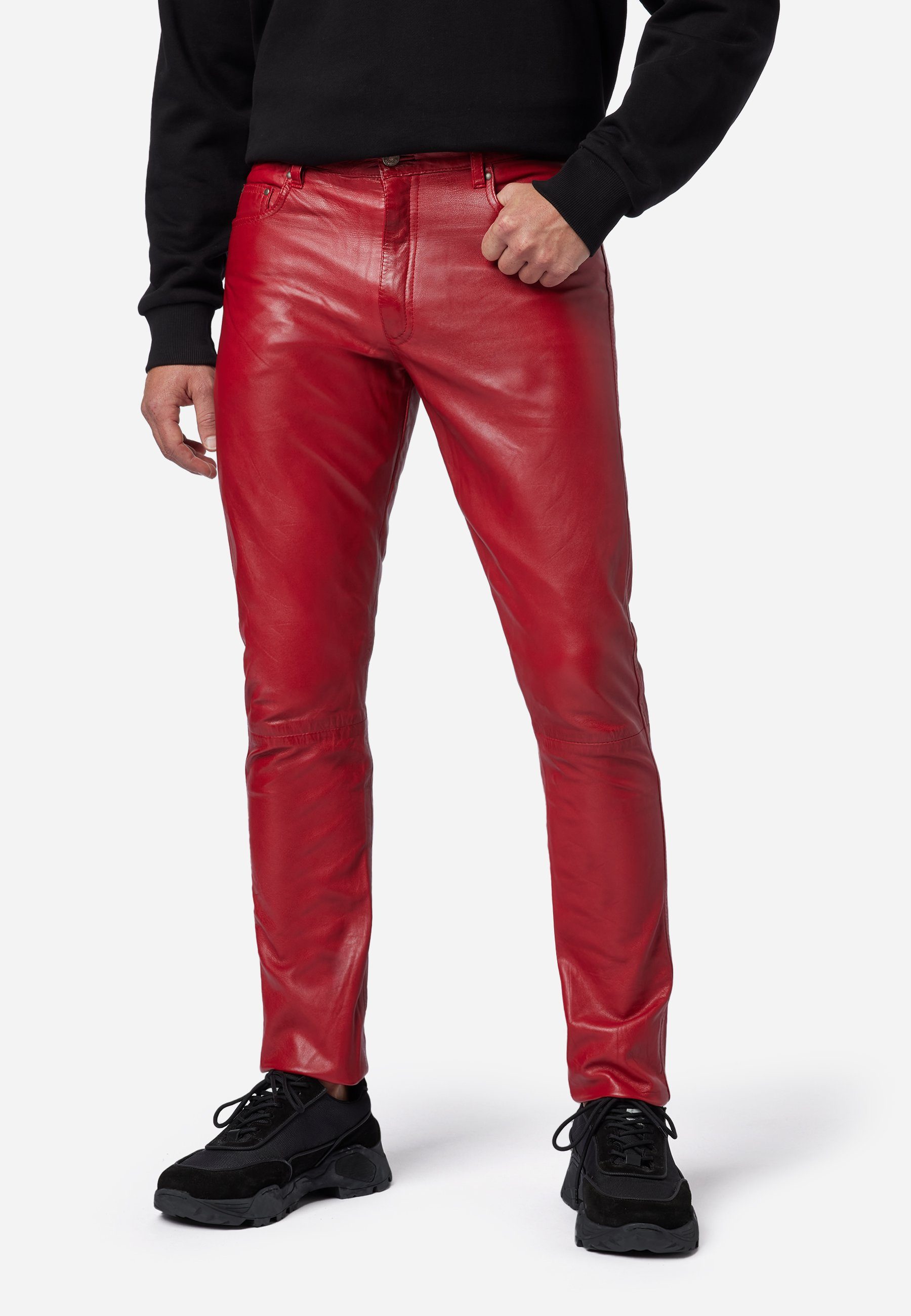 RICANO Lederhose No. 3 TR – Slim Fit Hochwertiges Lamm Leder - 5-Pocket Stil / Lederjeans Rot