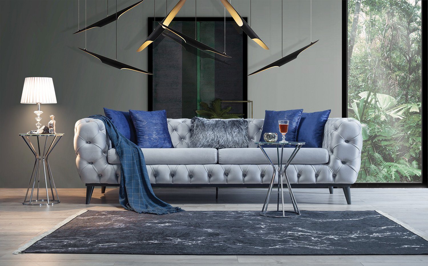 2-Sitzer, Marrakesh, Stk. Luxus-Microfaser Quality Grau Polyester) Turkey, Sofa (100% Villa Möbel 1 Made in