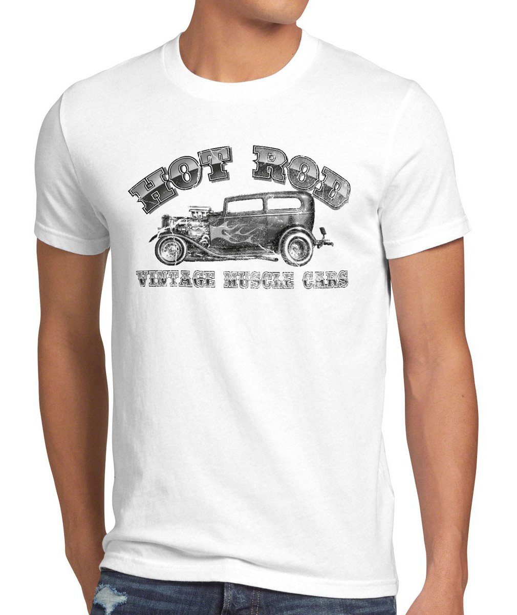 style3 Print-Shirt Herren T-Shirt Vintage HOT ROD Muscle Car Motor Auto Rocker Action US ford motor weiß