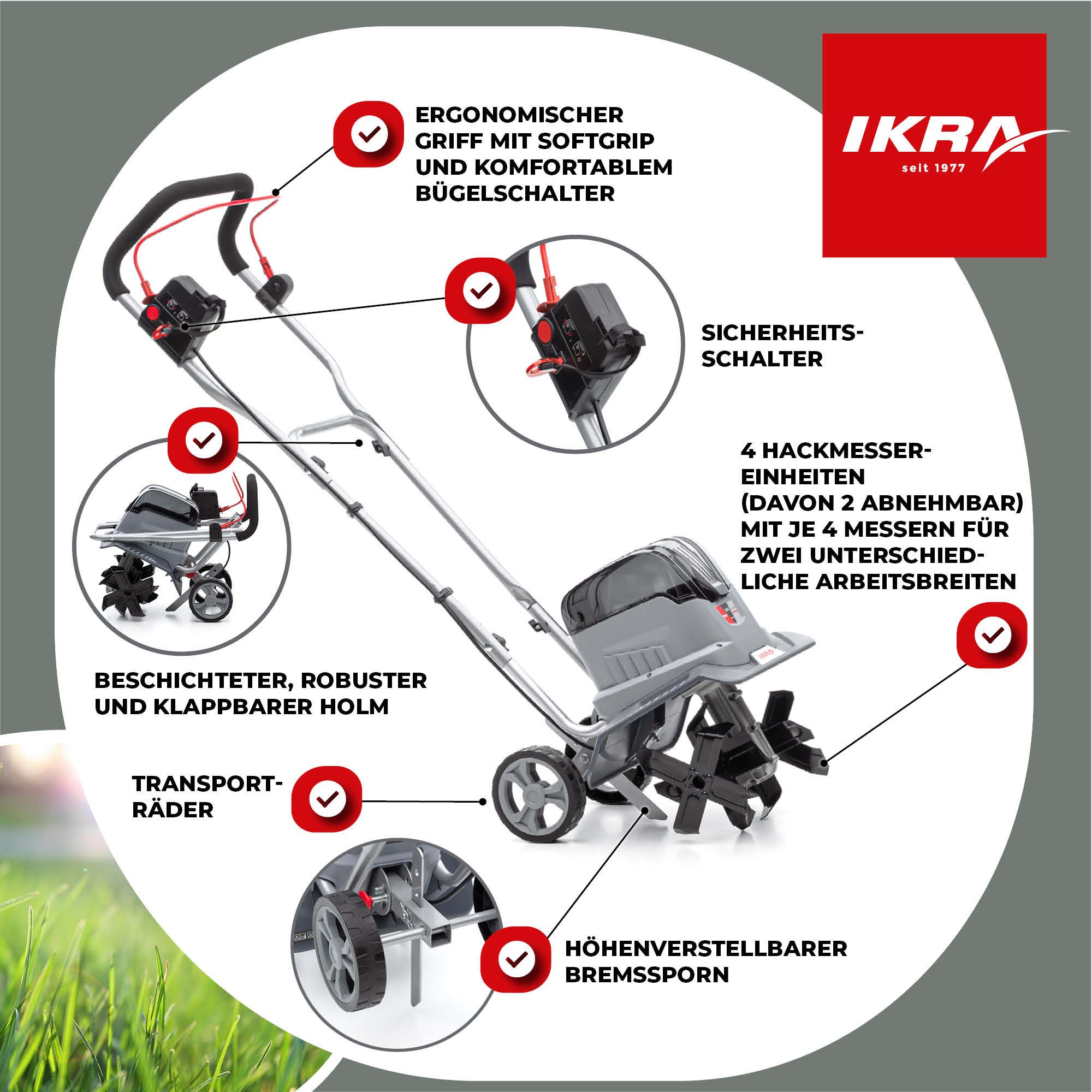 ikra GmbH Akku-Motorhacke IB-TC 36, 30 cm Arbeitsbreite, ohne Akku & Ladegerät, kompatibel mit BOSCH 36V