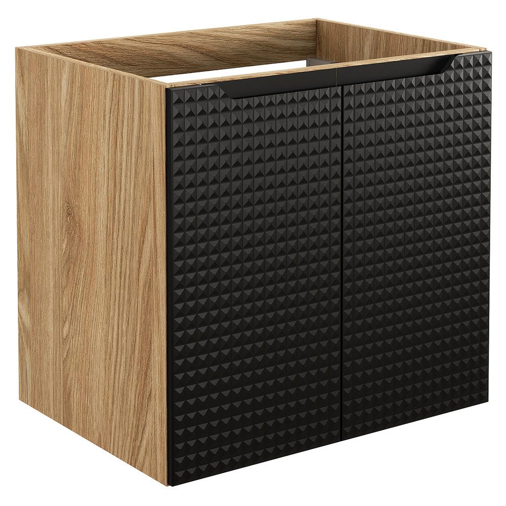 Lomadox Waschbeckenschrank LONDON-56-BLACK Waschtischunterschrank, Eiche mit schwarz, 3D-Struktur, grifflos