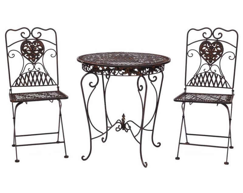 Aubaho Balkonset Gartentisch + 2x Stuhl Eisen Antik-Stil Bistromöbel Gartenmöbel braun