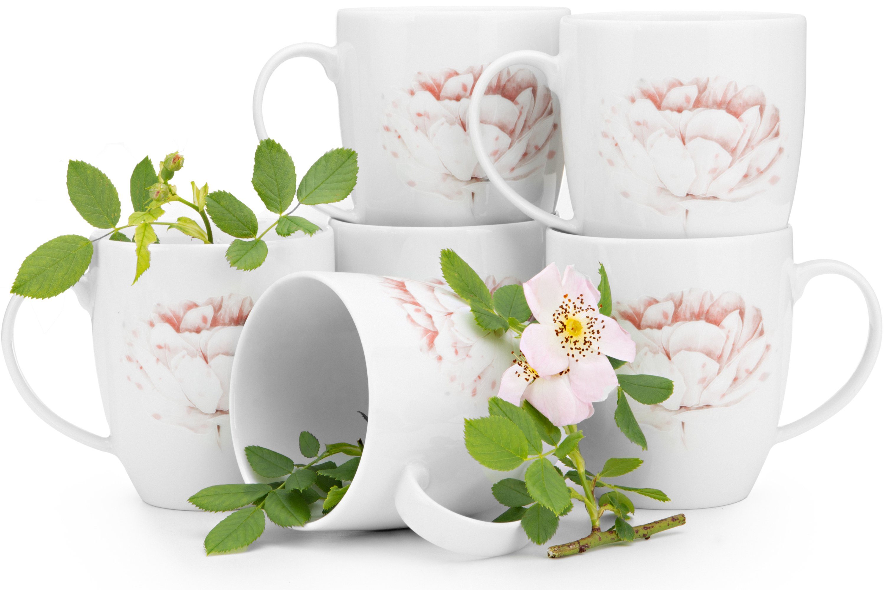 KONSIMO® Кружки BOSS Кружки-Set 6 Personen 6-tlg, Porzellan, Elegant-Stil, 380ml, Blumen