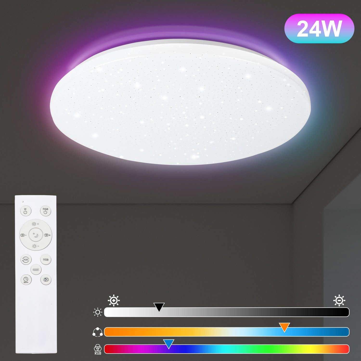 Gimisgu LED Deckenleuchte 24W LED Deckenleuchte Sternenhimmel Fernbedienung Design-Leuchte 24W RGB