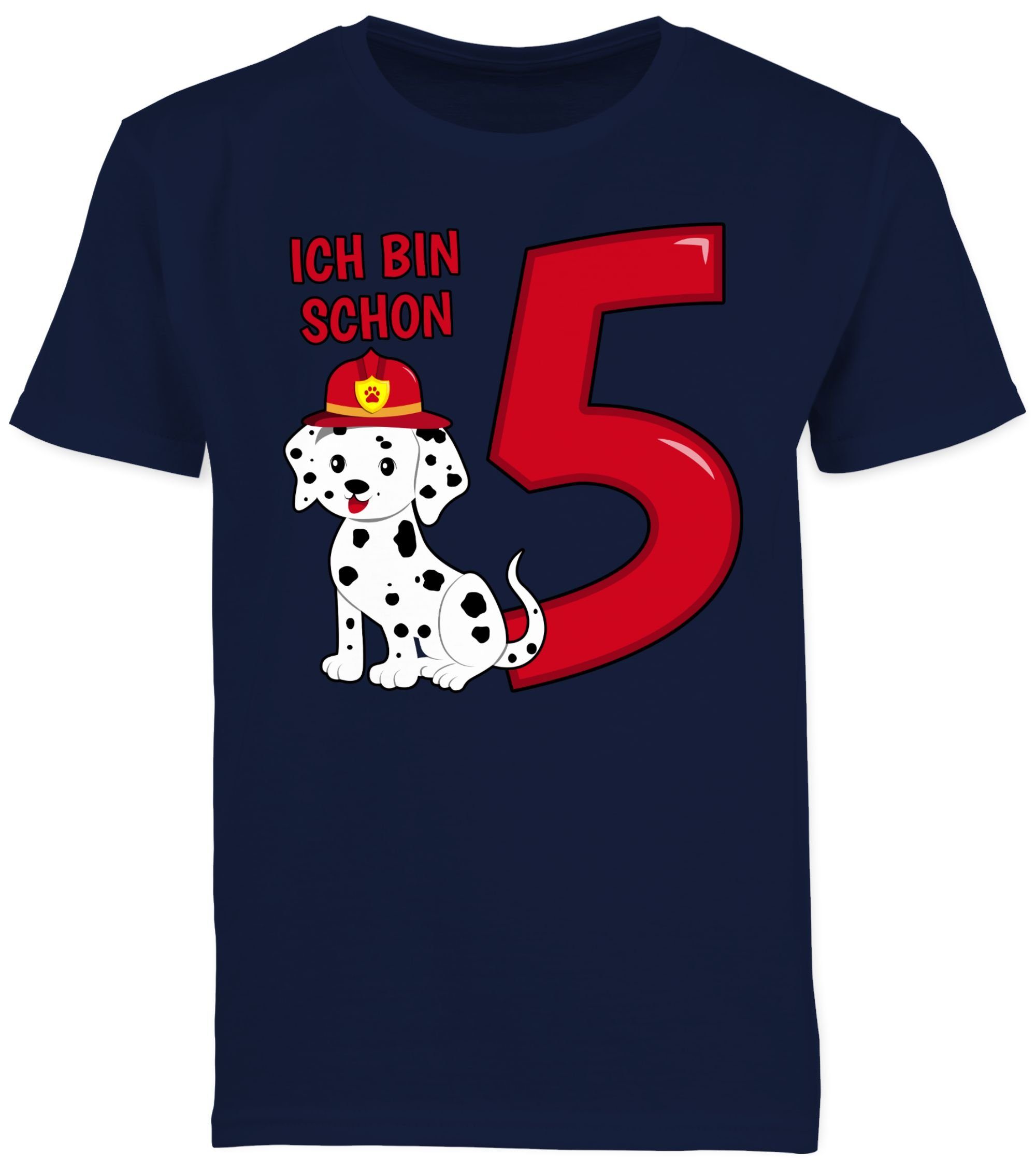 bin fünf 1 schon Hund Dunkelblau T-Shirt Geburtstag Feuerwehr 5. Shirtracer Ich