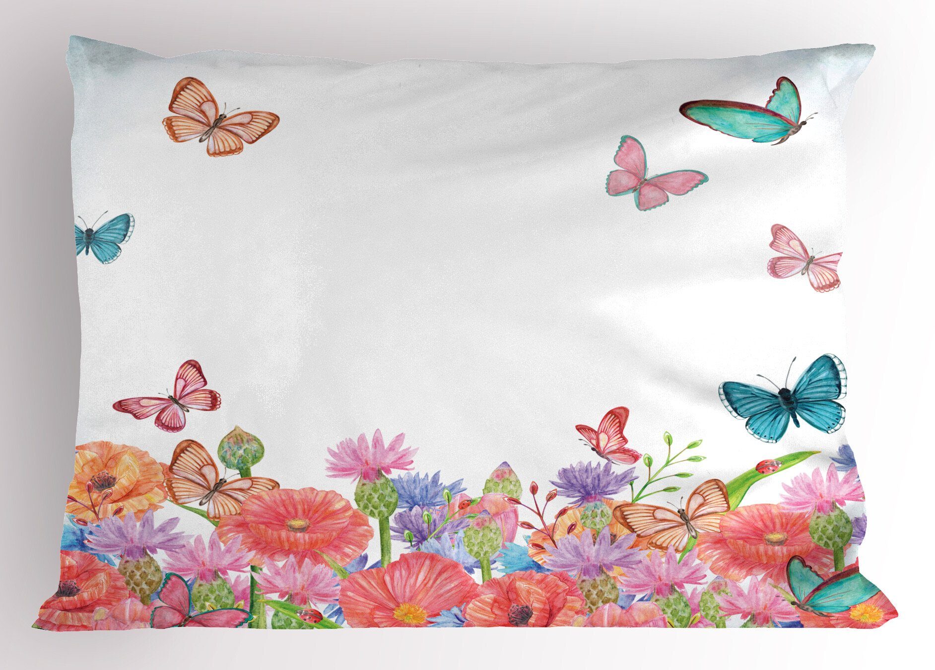 Kissenbezug, Time Insekten Standard (1 Stück), Size King Dekorativer Motiv Blumen Spring Abakuhaus Kissenbezüge Gedruckter
