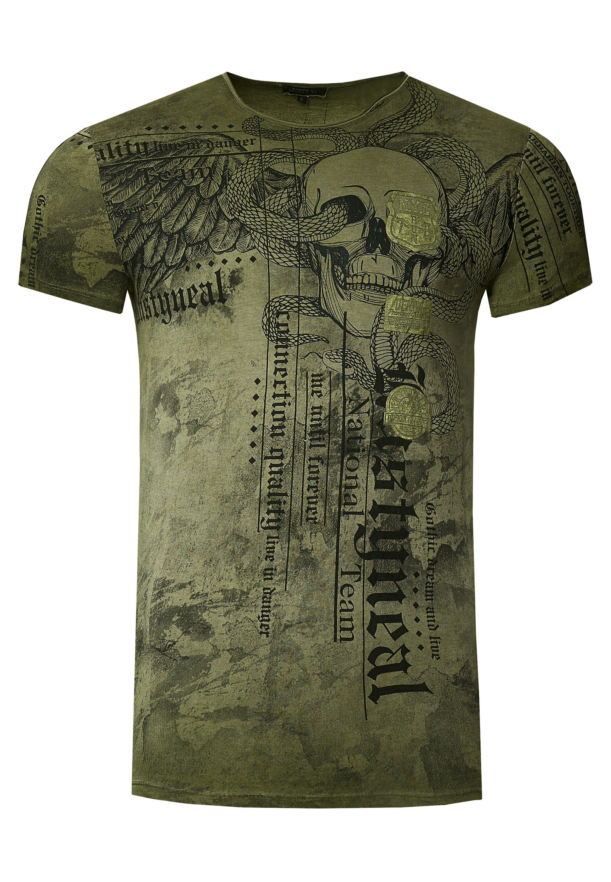 Rusty Neal T-Shirt mit coolem Allover-Print khaki