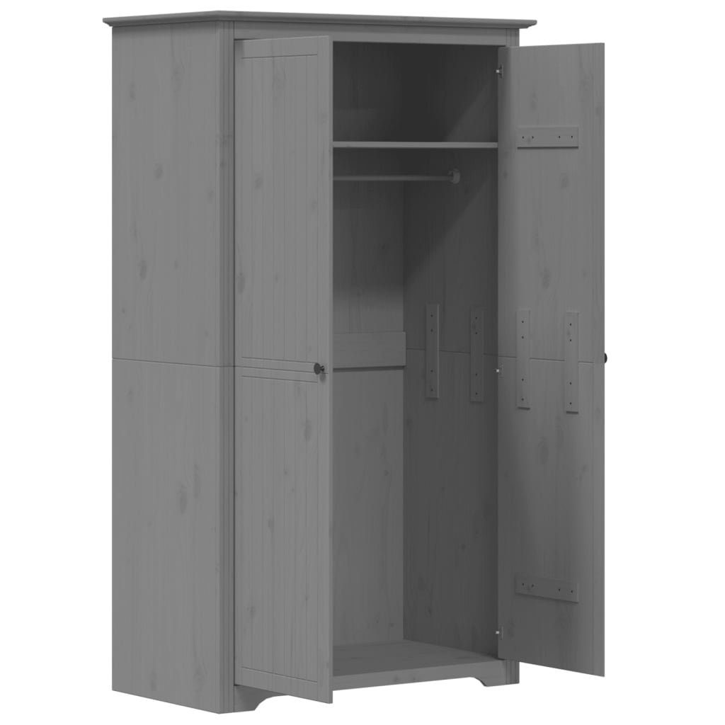 (1-St) vidaXL BODO Kleiderschrank Kleiderschrank Massivholz 101x52x176,5 Grau Kiefer cm