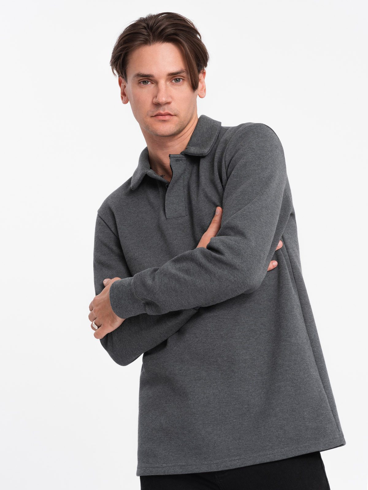 Langarm-Poloshirt Herren-Sweatshirt mit Polokragen aus Strukturstrick