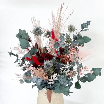 Trockenblume Extravagant: Brautstrauß Trockenblumen Eukalyptus rosa rot, LYKKE & You