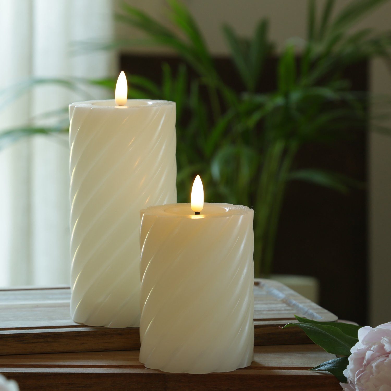 MARELIDA LED-Kerze LED Kerze Twist Echtwachs gedreht flackernd H: 17,5cm Timer creme, warmweiß (2100K bis 3000K) – Bild 5 von 5