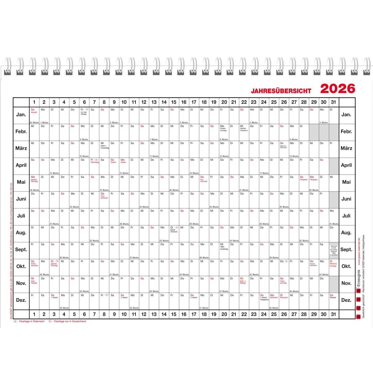 Thumbnail - GÜSS Kalender Schreibtischkalender Langzeitjahresübersicht A4 für 5 Jahre ab 2026