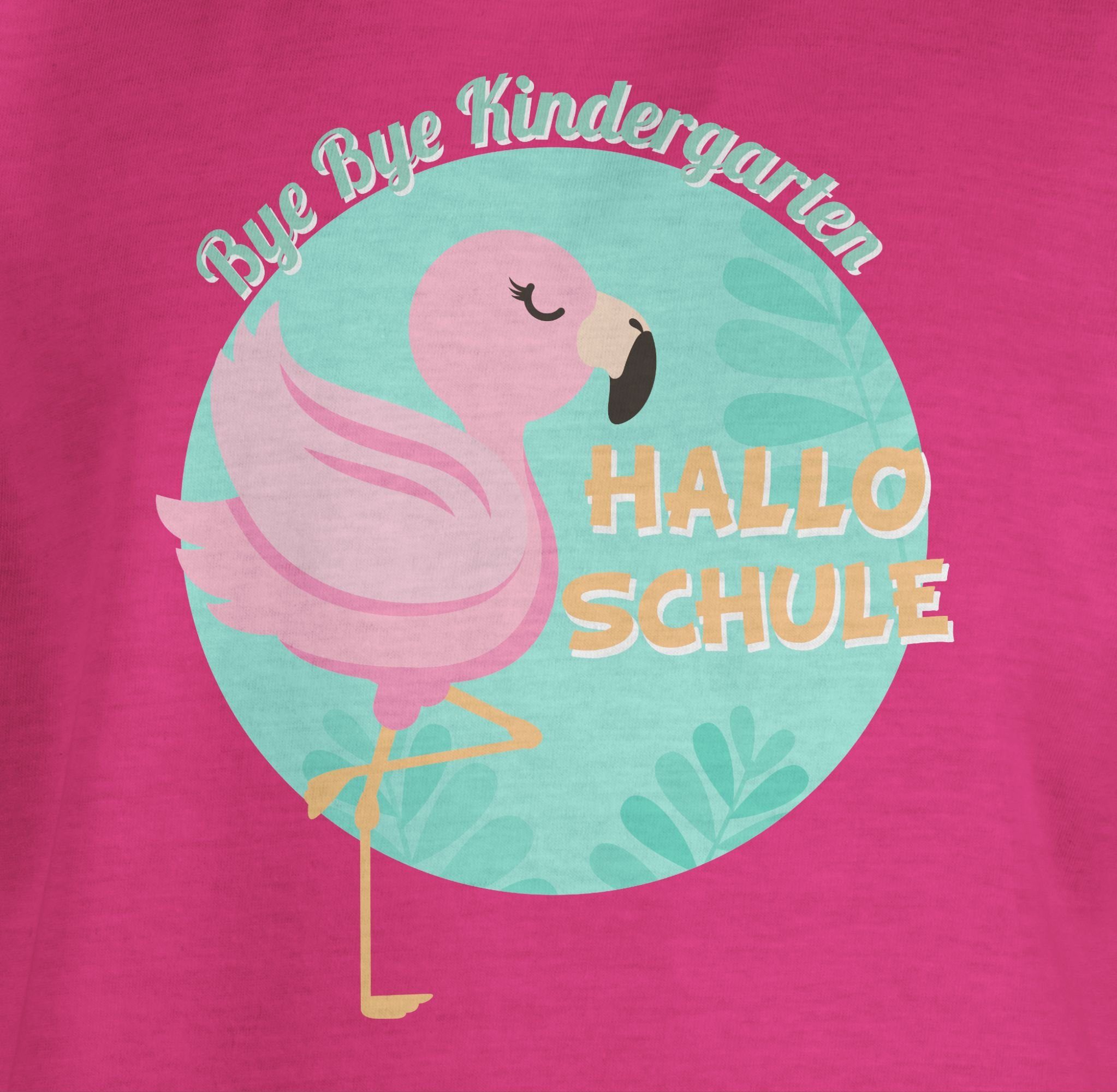 Shirtracer T-Shirt Bye Bye Hallo Einschulung Mädchen Fuchsia Flamingo 1 Schule Kindergarten