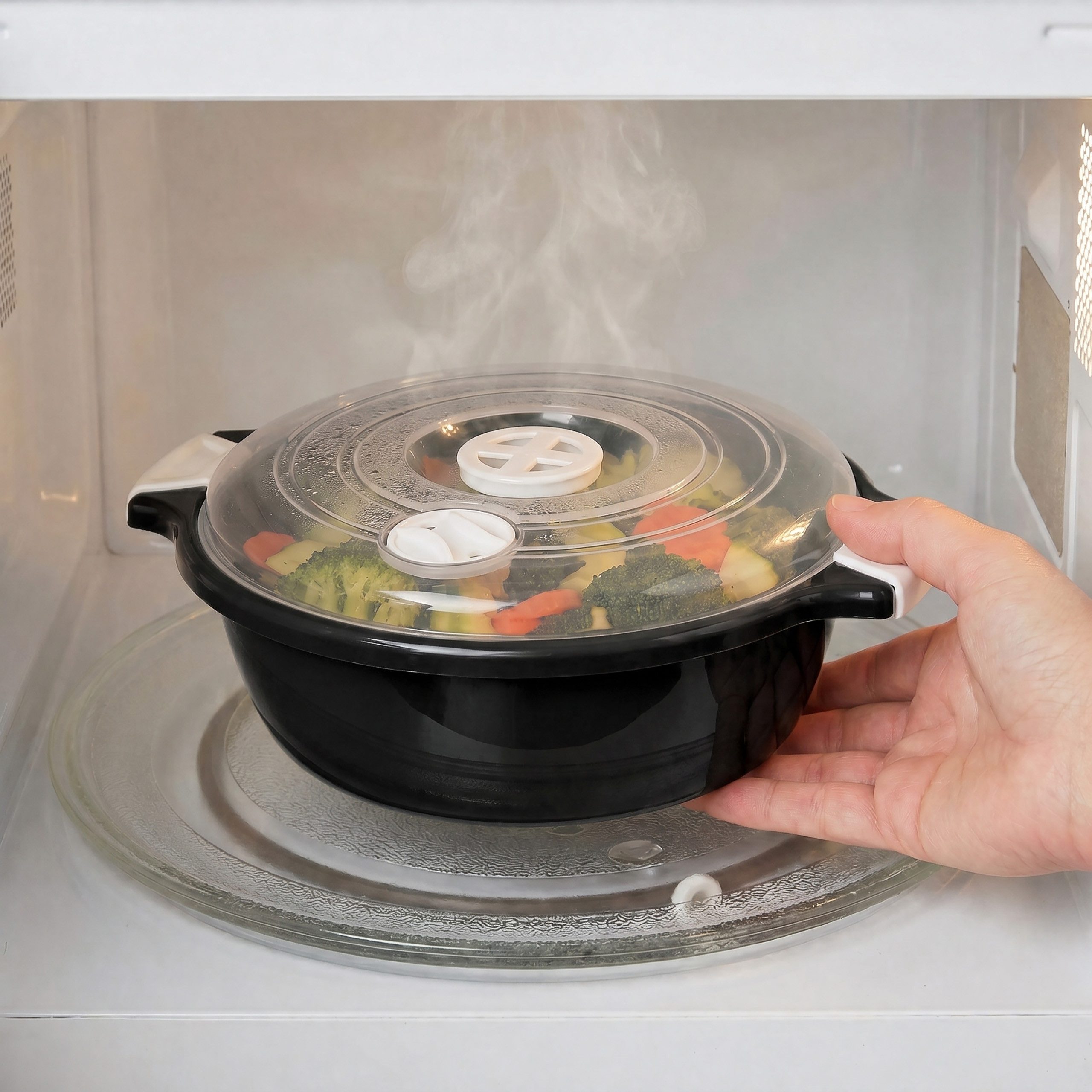 Lantelme Mikrowellenbehälter 3er Set mit Deckel und Dampfventil Mikrowellenschüssel 1,8 Liter, Kunststoff, (3-tlg., Schüssel auch für Kühlschrank und Picknick), – Bild 5 von 5