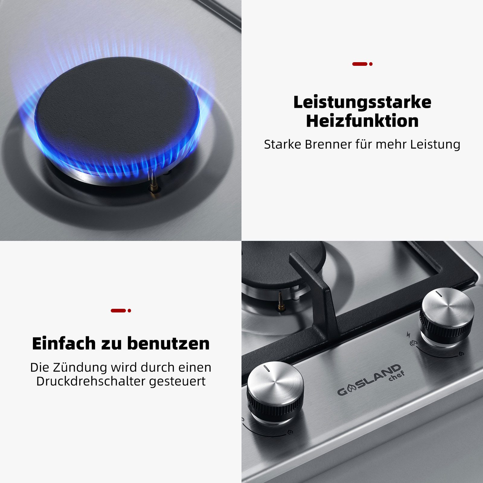 GASLAND Gas-Kochfeld GH30SF, Autark Gaskochfeld, 2 Flammig, Butan-Gasherd 4200 Watt, LPG/Erdgas – Bild 5 von 5