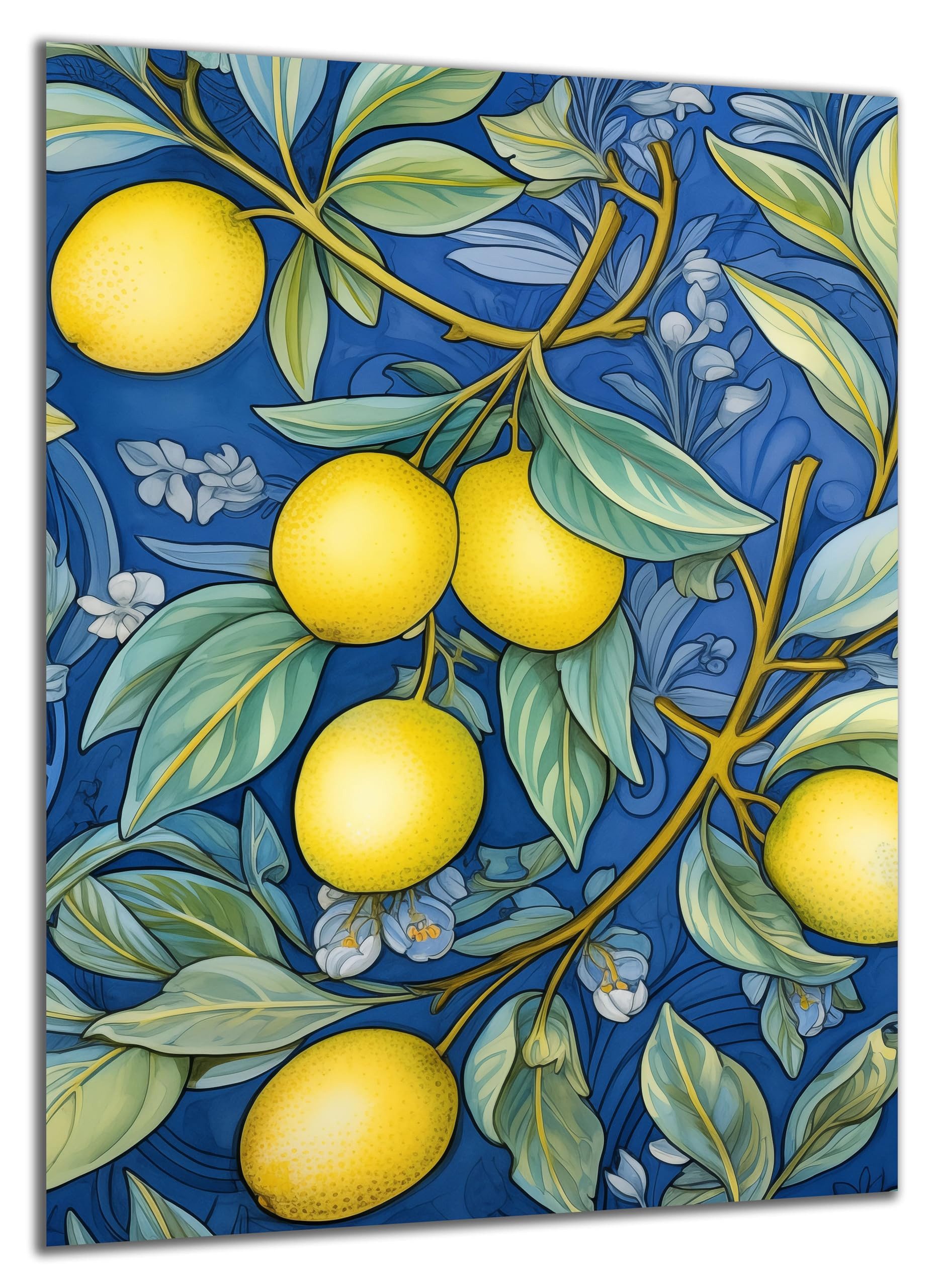 DARO Design Wandbild Modern Abstrakt Leinwandbild Wandbilder Wand Deko Bilder, (Abstrakt Zitronen Muster Baum blau - Bild klein Wohnzimmer Schlafzimmer Esszimmer Büro Flur Einteilig Hochformat Fotodruck Modern Abstrakt Kunst), 30x20 cm