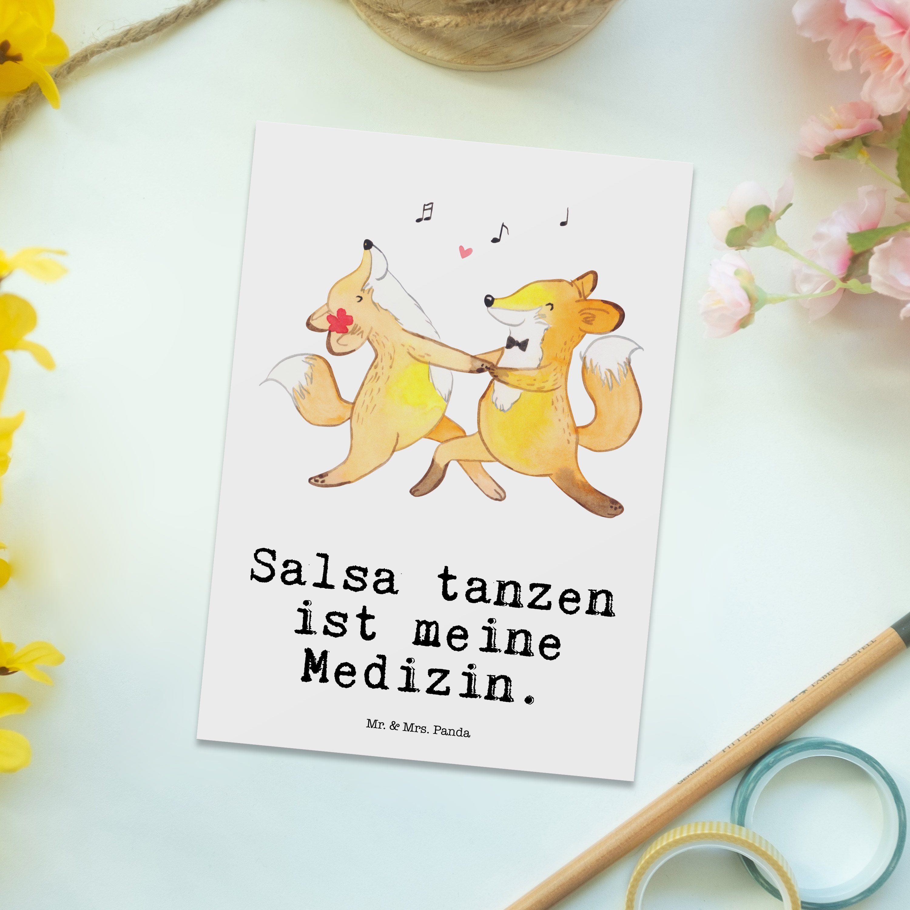 Panda Salsa - Mr. - Grußkarte, Weiß Ausz Postkarte Geschenk, & Karte, Medizin tanzen Füchse Mrs.