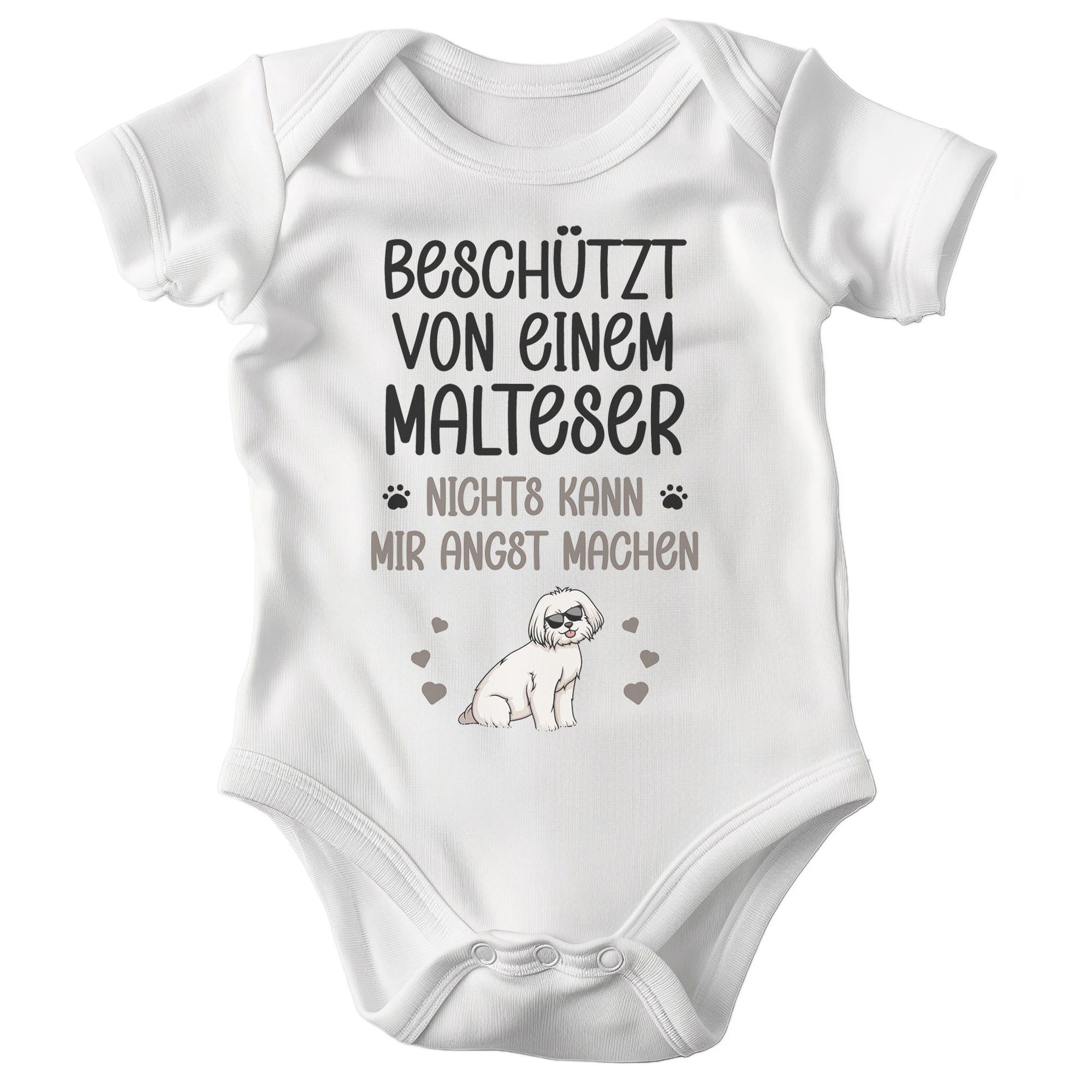 22Feels Kurzarmbody Bio Unisex Babybody Weiß Malteser Beschützt Geschenk Taufe Geburtstag BIO-Baumwolle - In Deutschland Bedruckt - Niedlicher Print