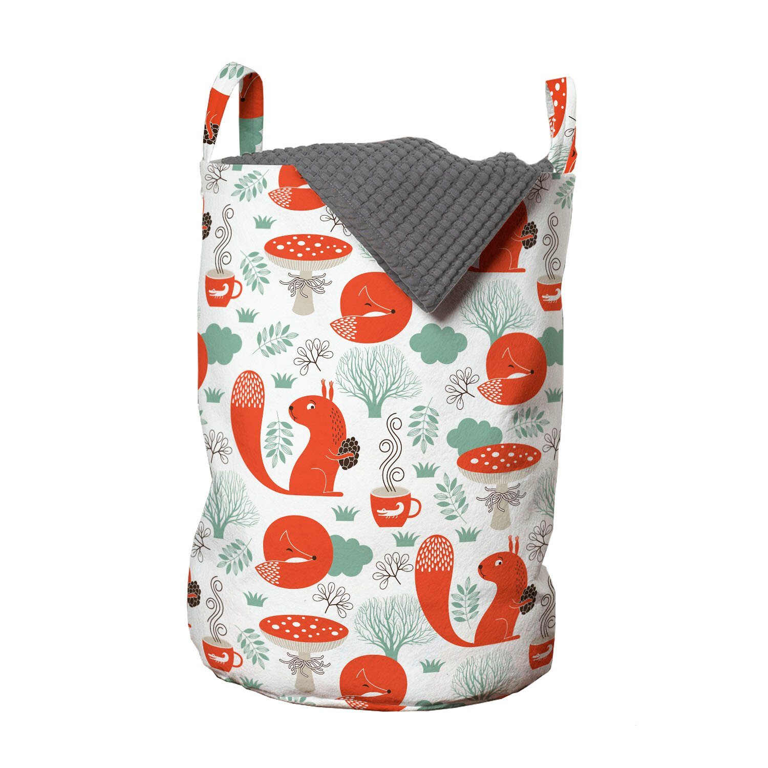 Abakuhaus Wäschesäckchen Wäschekorb mit Griffen Kordelzugverschluss für Waschsalons, Tier Eichhörnchen Fox-Pilz-Tee | Wäschesäcke