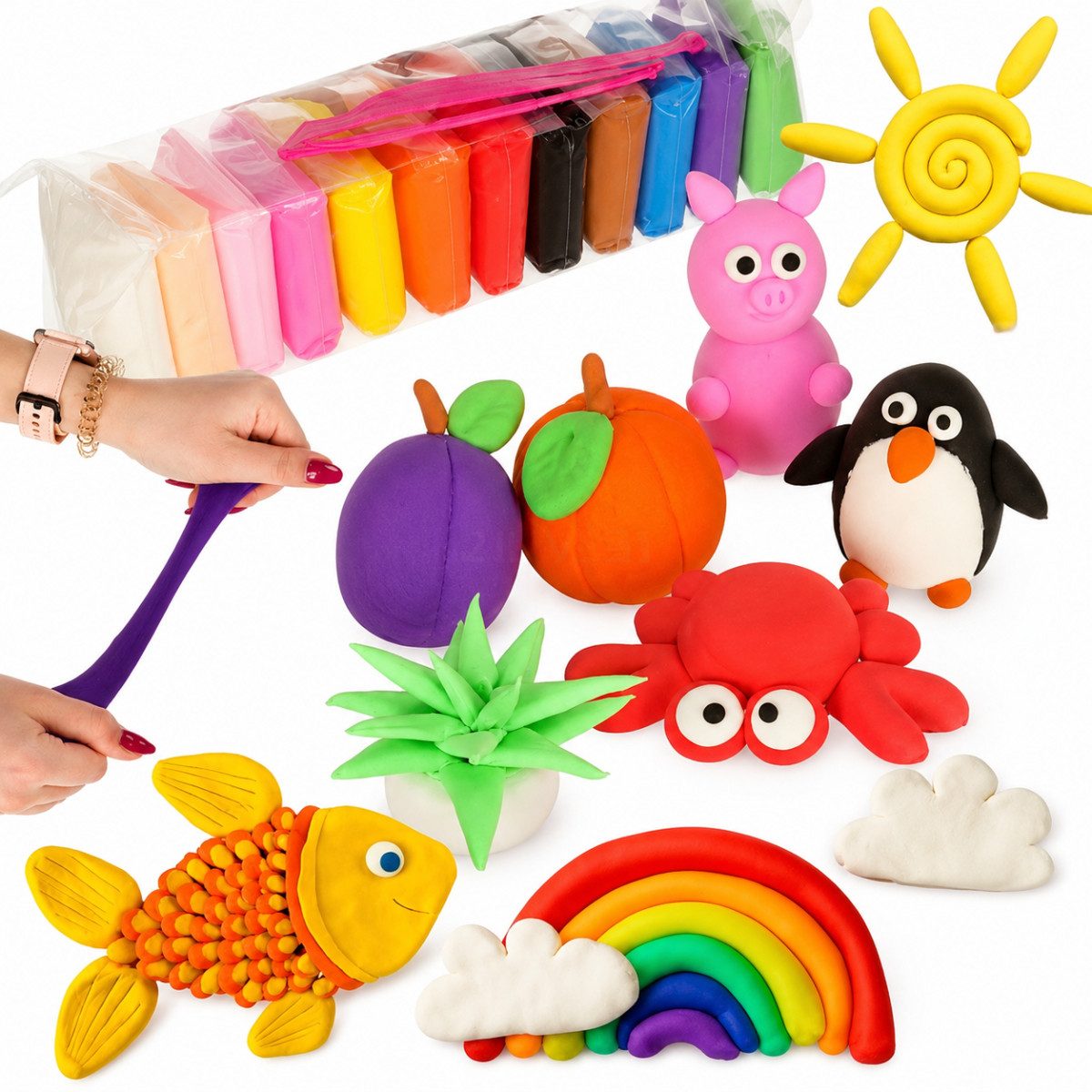 R2 Invest Modelliermasse Set Kinder 36 Tütchen Bunte Knete zum Formen und Basteln (36-tlg)