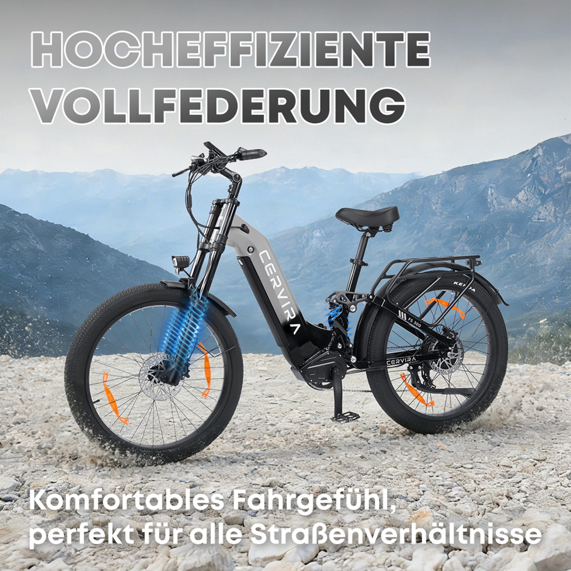 Vankel E-Bike Cityrad FS300 Elektrofahrrad 26” x 3 Damen u. Herren Pedelec 960Wh Max.144KM, Kettenschaltung, Heckmotor, 960 Wh, Pedelec, Elektrofahrrad E-Mountainbike für Erwachsene, E-bikes