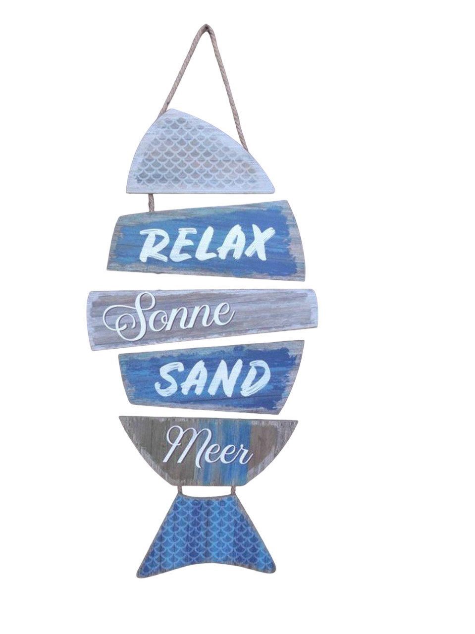 Deko-Impression Dekohänger Schild Fisch: Sonne Sand Meer Relax /MDF a. Kordel Geschenk 70 x 35 cm (1 St)