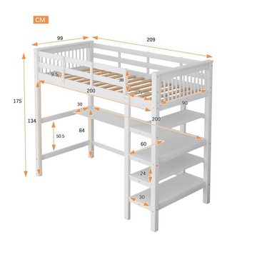 OKWISH Bett Kinderhochbett, Kinderbett, Betten für Zuhause (mit Ablagefächern und Unterbettschreibtisch, 90 x 200 cm), Ohne Matratze