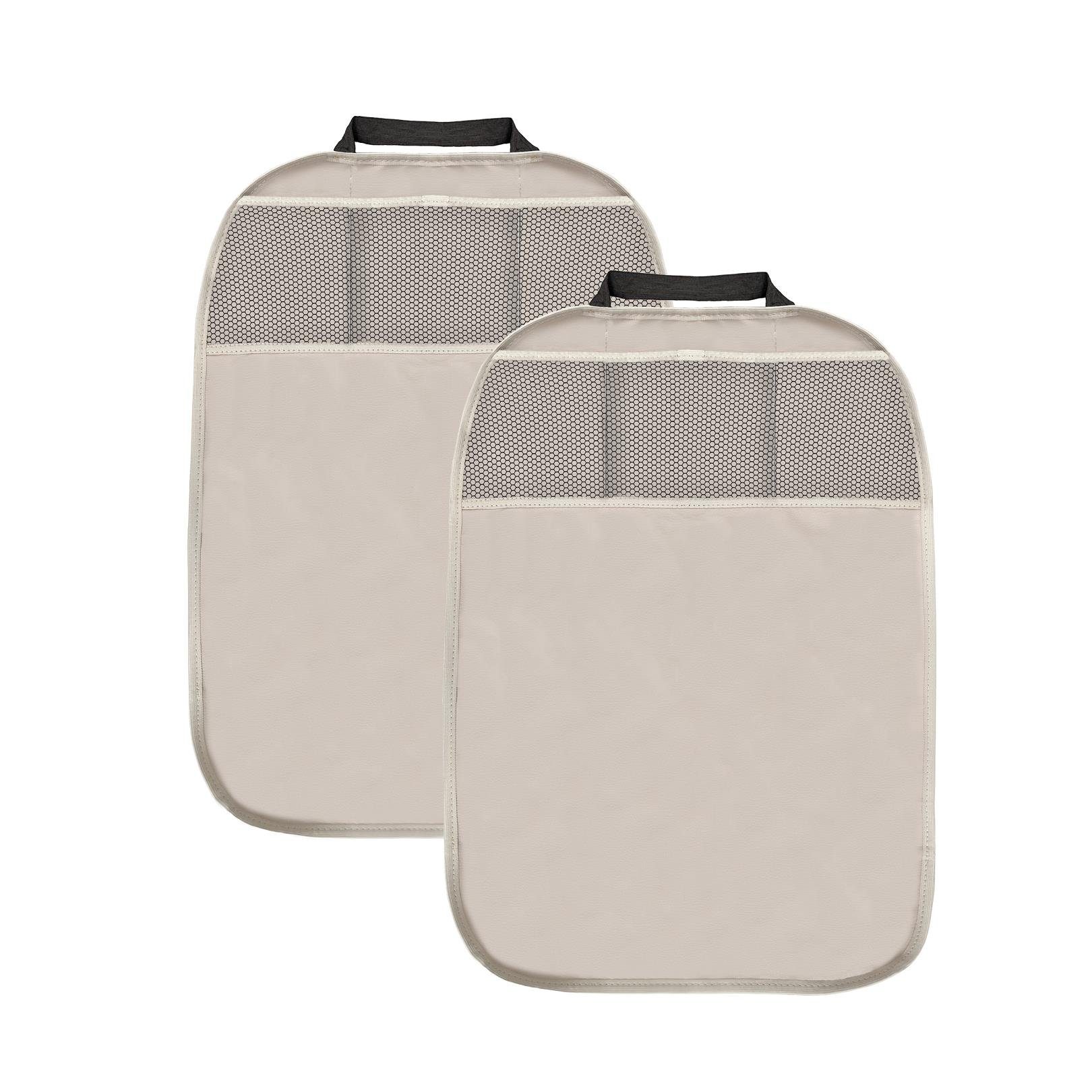 Sitzschoner L (2 Car Taschen & Kunstleder beige Kinder mit 3 Rückenlehnenschutz in P Stück), Auto-Rückenlehnentasche aus Design