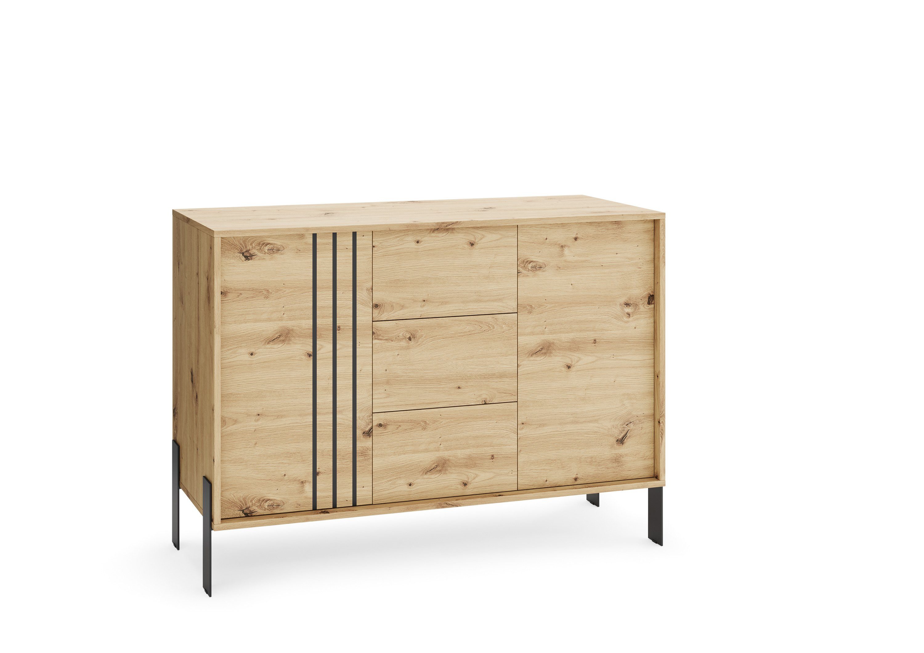 Kommode VALOZA 120 cm Sideboard mit 3 Schubladen und 2 Türen Eiche Artisan