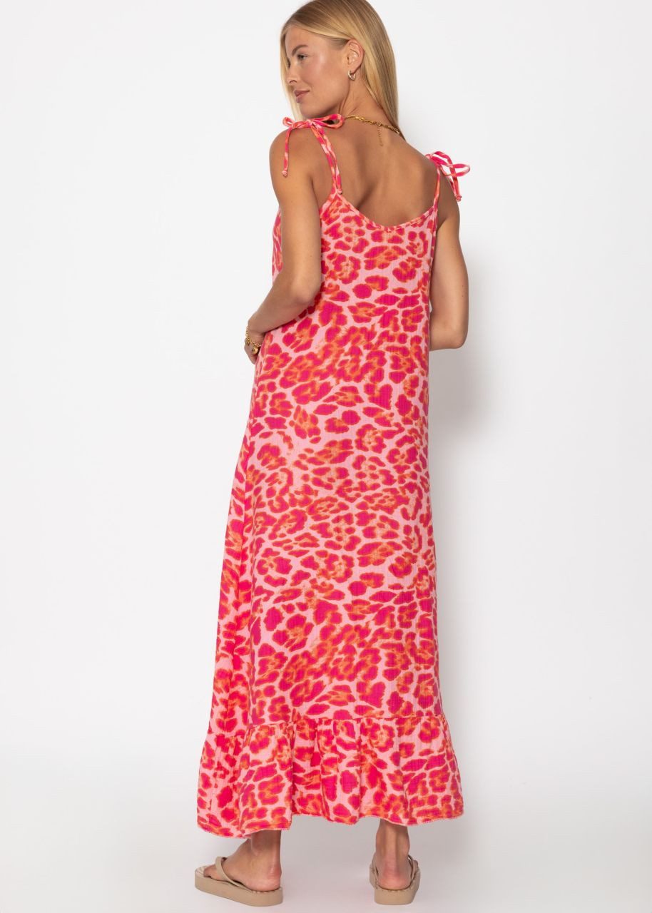 SASSYCLASSY Minikleid Musselin Maxikleid mit Leo-Print für Damen Sommerliches Kleid aus Baumwolle mit verstellbaren Trägern