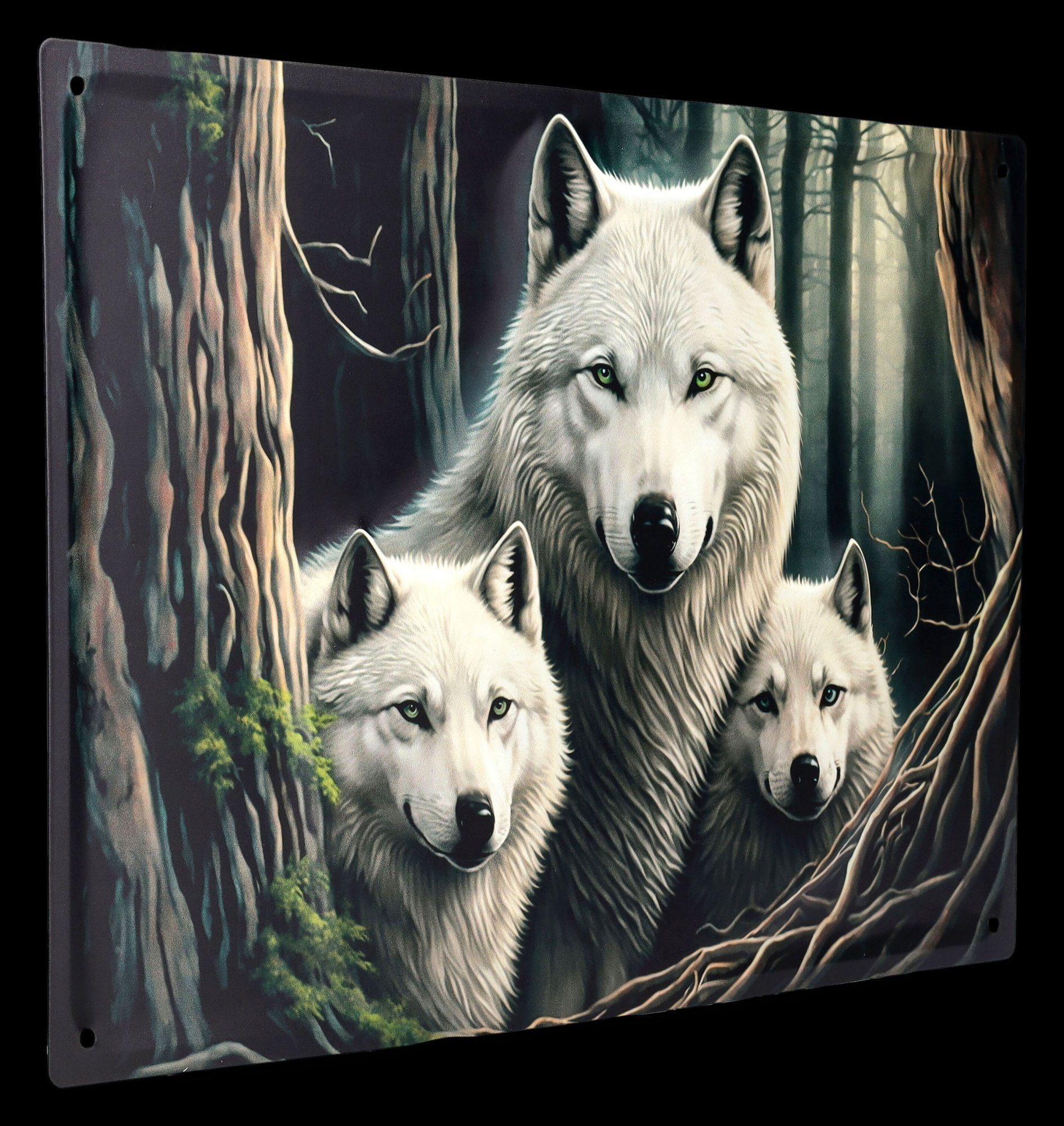 Figuren Shop GmbH Metallschild Blechschild - Wolf Watcher groß - Metallschild Tiermotiv Dekoschild