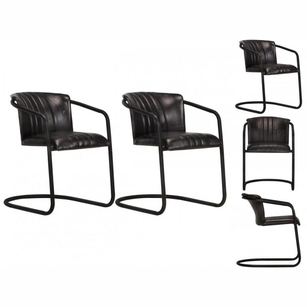 vidaXL Stuhl Esszimmerstühle 2 Stk Schwarz Echtleder | Stühle