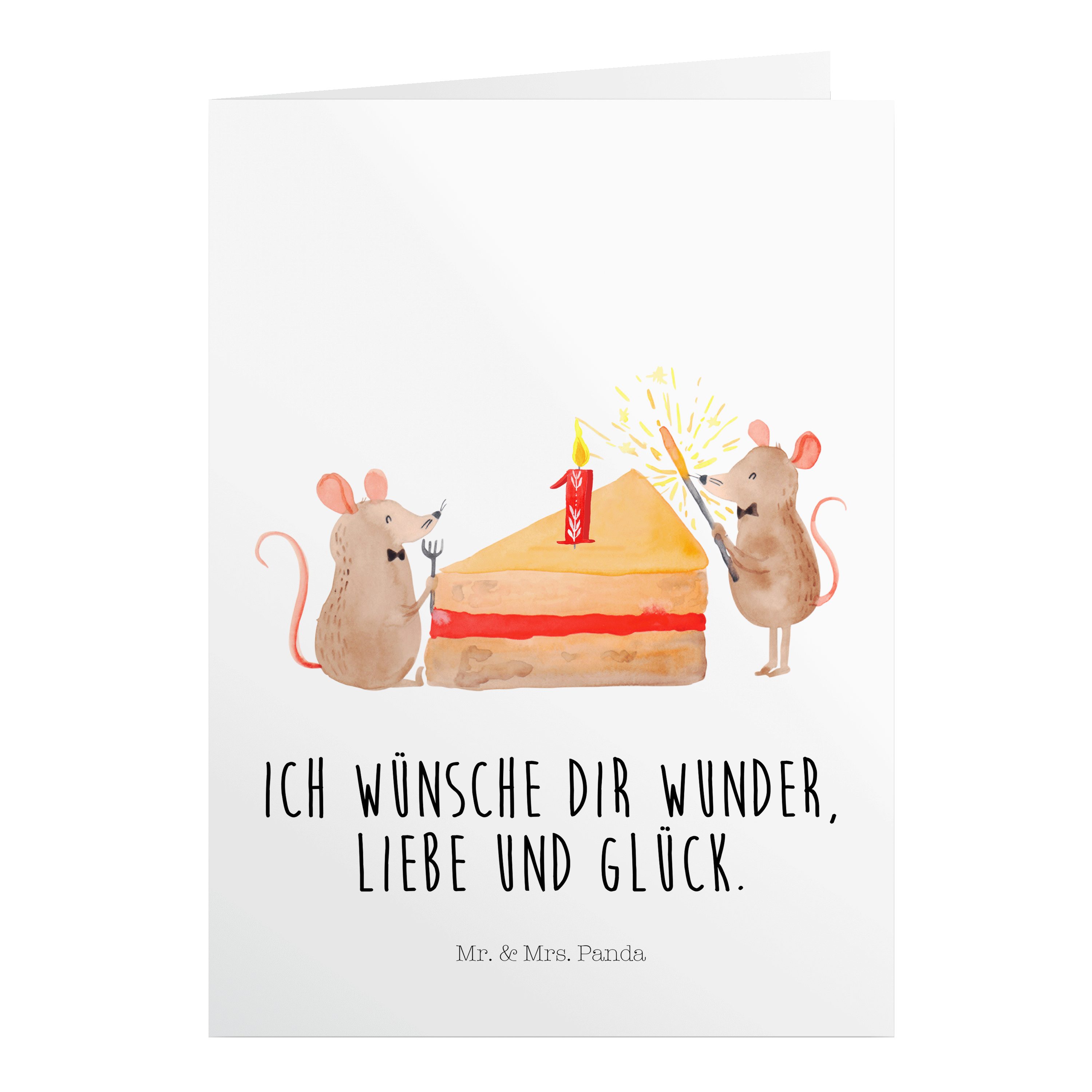 Mr. & Mrs. Panda Geburtstagskarten 1. Geburtstag Mäuse Kuchen - Weiß - Geschenk, Klappkarte, Geburtstage