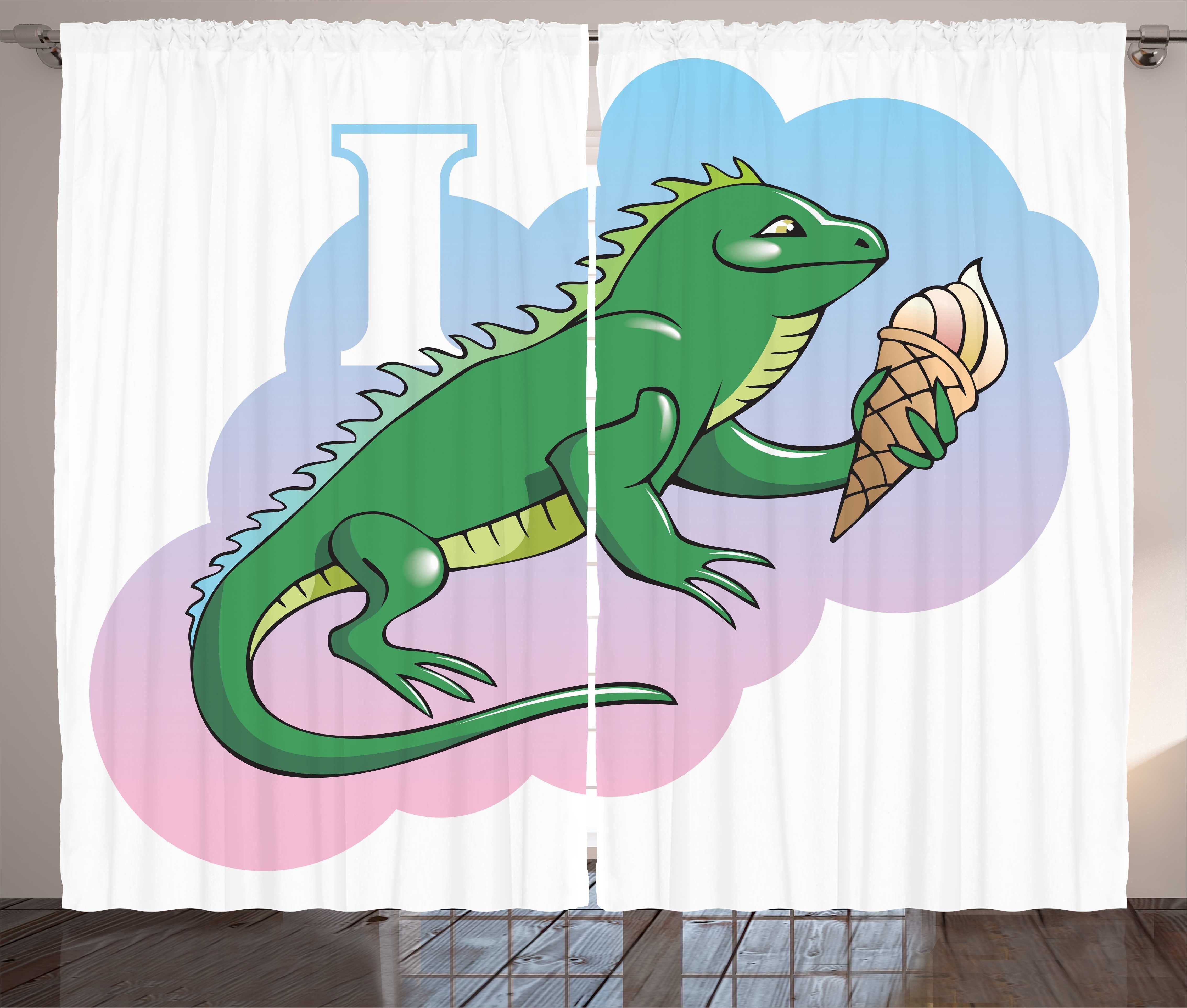 Gardine Schlafzimmer Kräuselband Vorhang mit Schlaufen und Haken, Abakuhaus, Leguan Tier in Nursery Cartoon