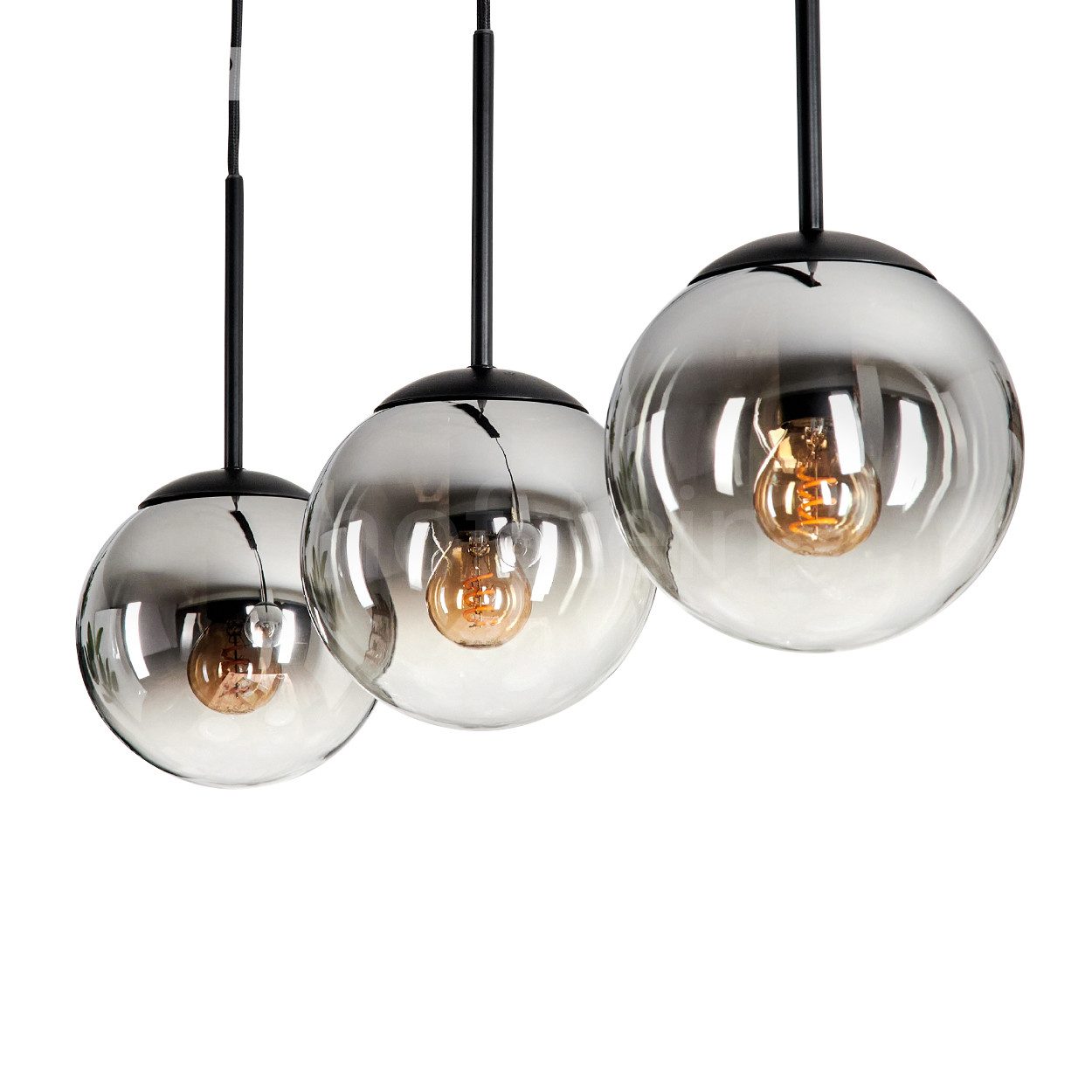 hofstein Hängeleuchte Hängelampe aus Metall/Glas in Schwarz/Chromfarben/Klar, ohne Leuchtmittel, mit Schirmen aus Glas (15 cm), 3 x E14, ohne Leuchtmittel