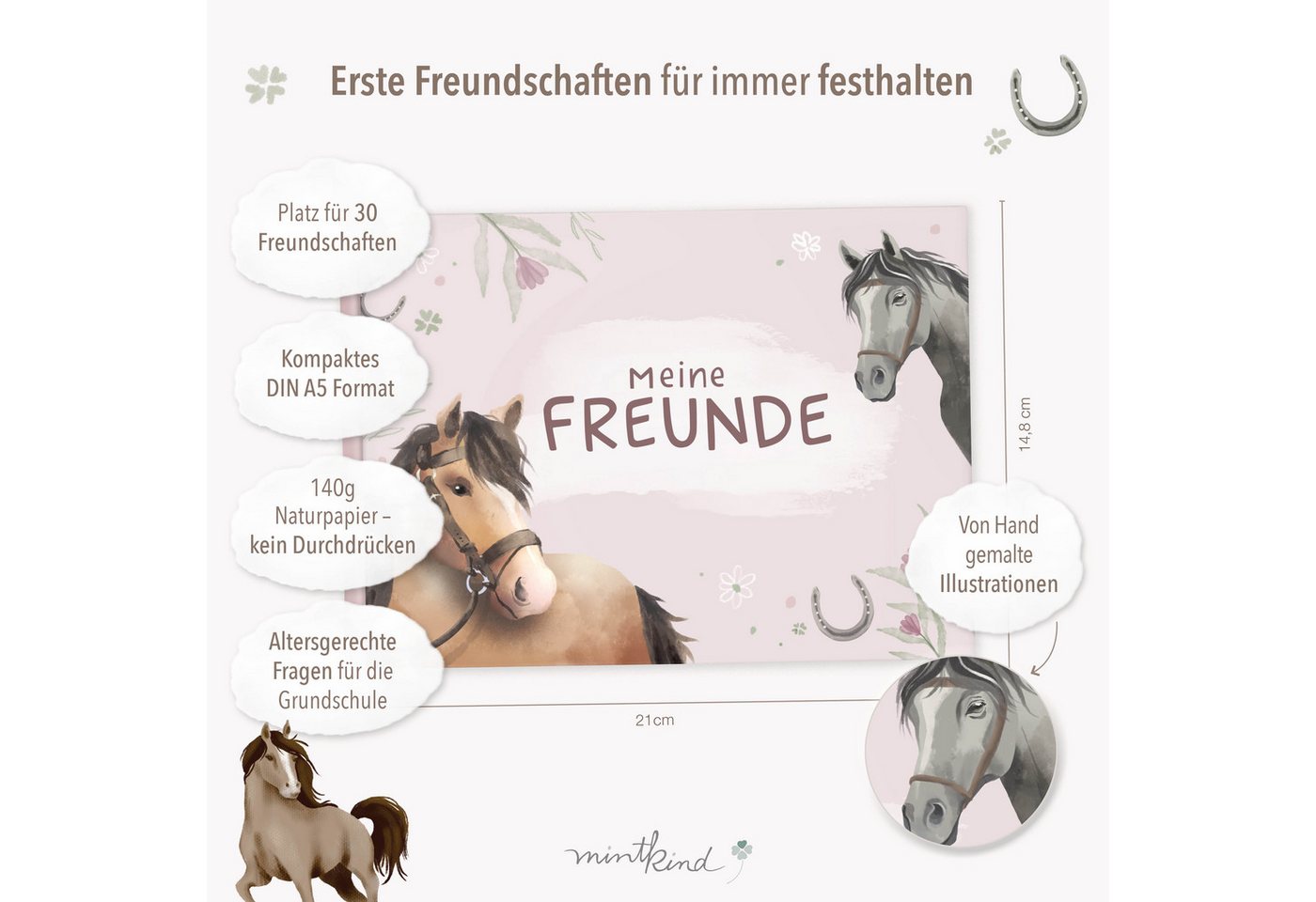 Thumbnail - mintkind Tagebuch Freundebuch Grundschule - Erinnerungsbuch für Mädchen 80 Seiten