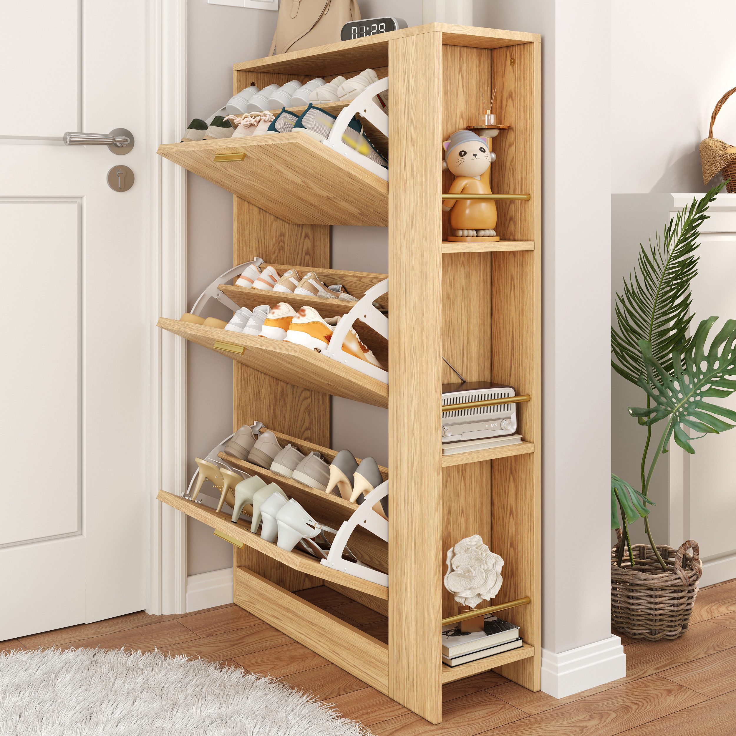 HAUSS SPOLE Schuhschrank mit Regalfächer,Schuhregal Hochschuhschrank für Eingangsbereich/Foyer (Packung, 1-St., Schuhschrank aus Holz, offene Regalfächer, stilvoll und praktisch) Geeignet für die Aufstellung im Eingangsbereich oder Foyer.