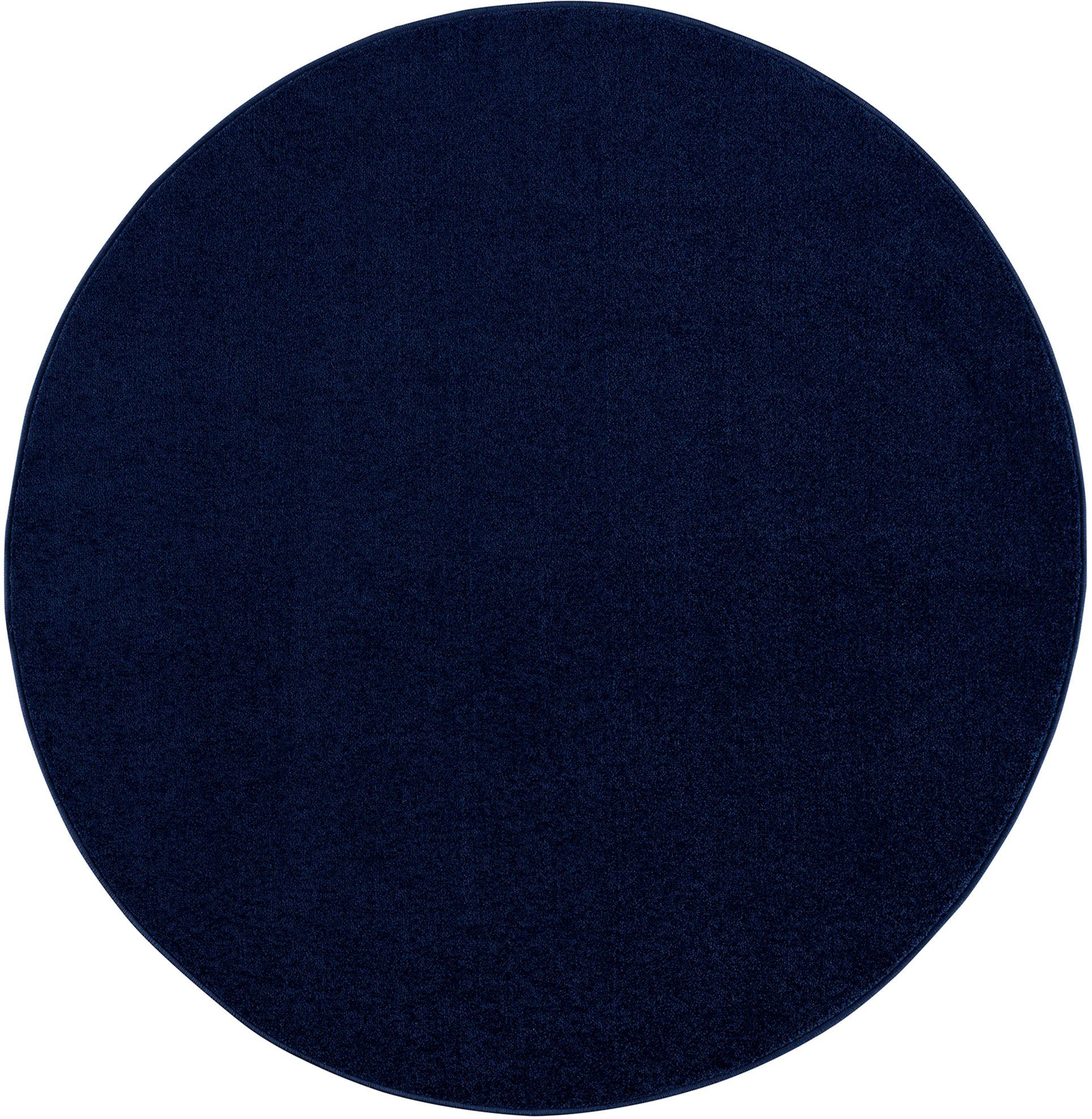 große Sanat, Farbauswahl navy 13 mm, robuster Teppich Höhe: Uni, Kurzflorteppich, rund,