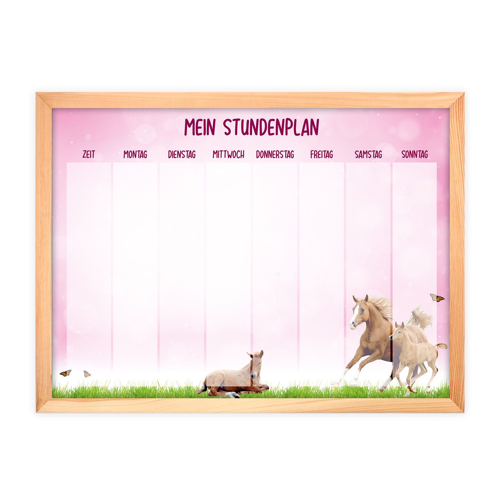 nikima Schreibtischkalender magnetischer Stundenplan Pferde rosa mit 90 Magneten