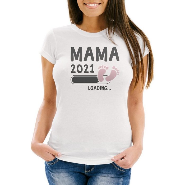 MoonWorks Print-Shirt Damen T-Shirt Mama Oma Tante Patentente 2021 loading Geschenk für werdende [object Object] Schwangerschaft Geburt Baby Slim Fit Moonworks® mit Print