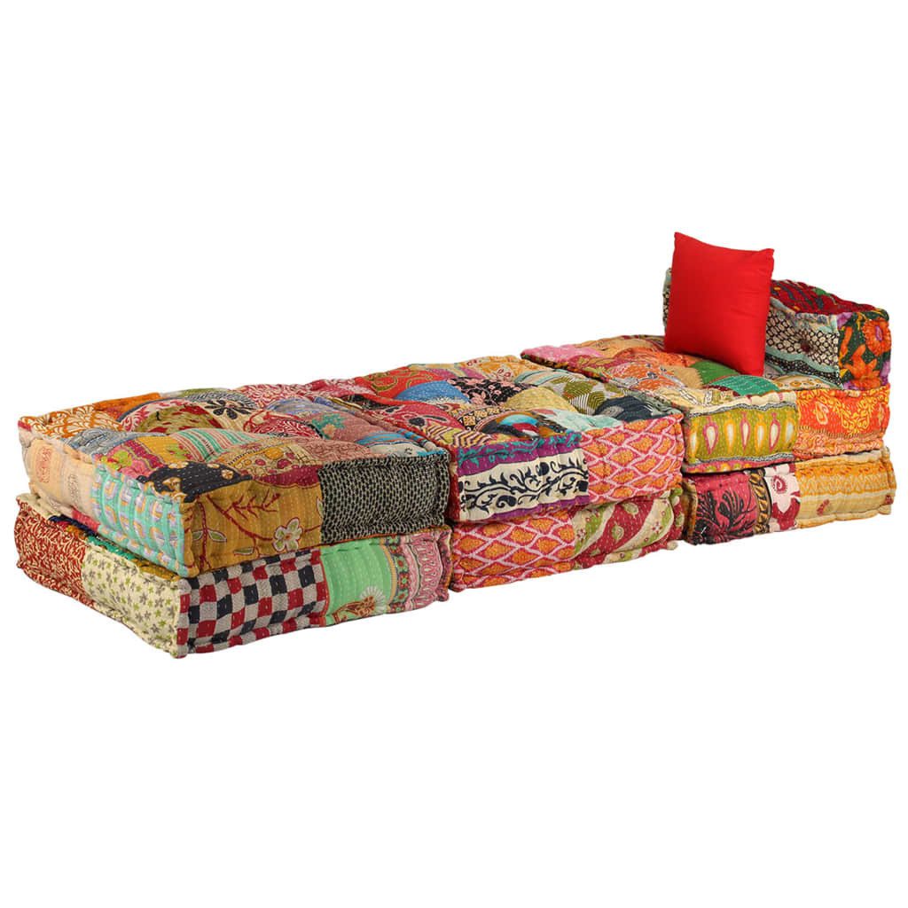 vidaXL Sofa NA 3-Sitzer Modularer Pouf Patchwork Stoff