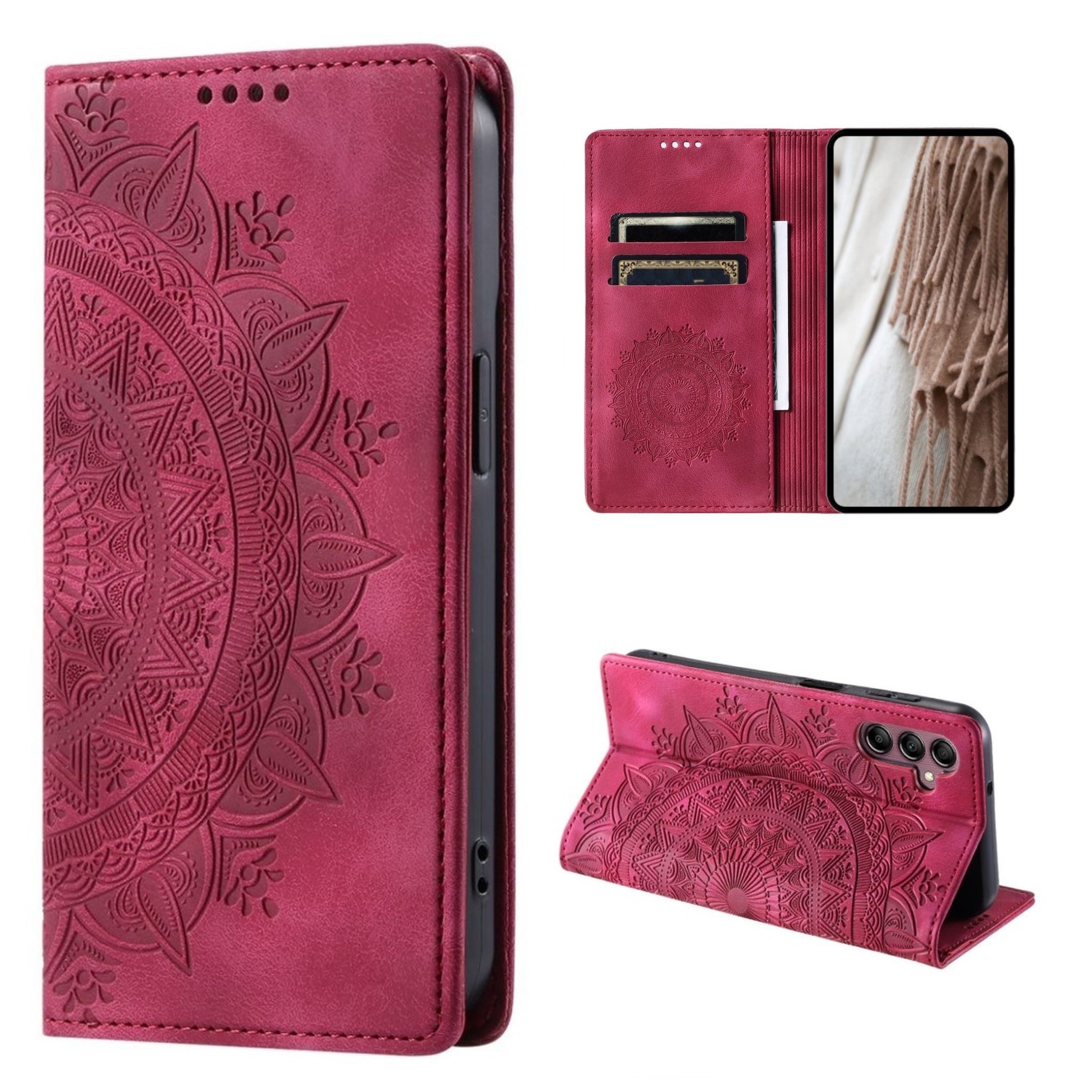 CoverKingz Handyhülle Hülle für Samsung Galaxy S23 FE Handyhülle Flip Case Cover Tasche 16,3 cm (6,4 Zoll), Klapphülle Schutzhülle mit Kartenfach Schutztasche Motiv Mandala