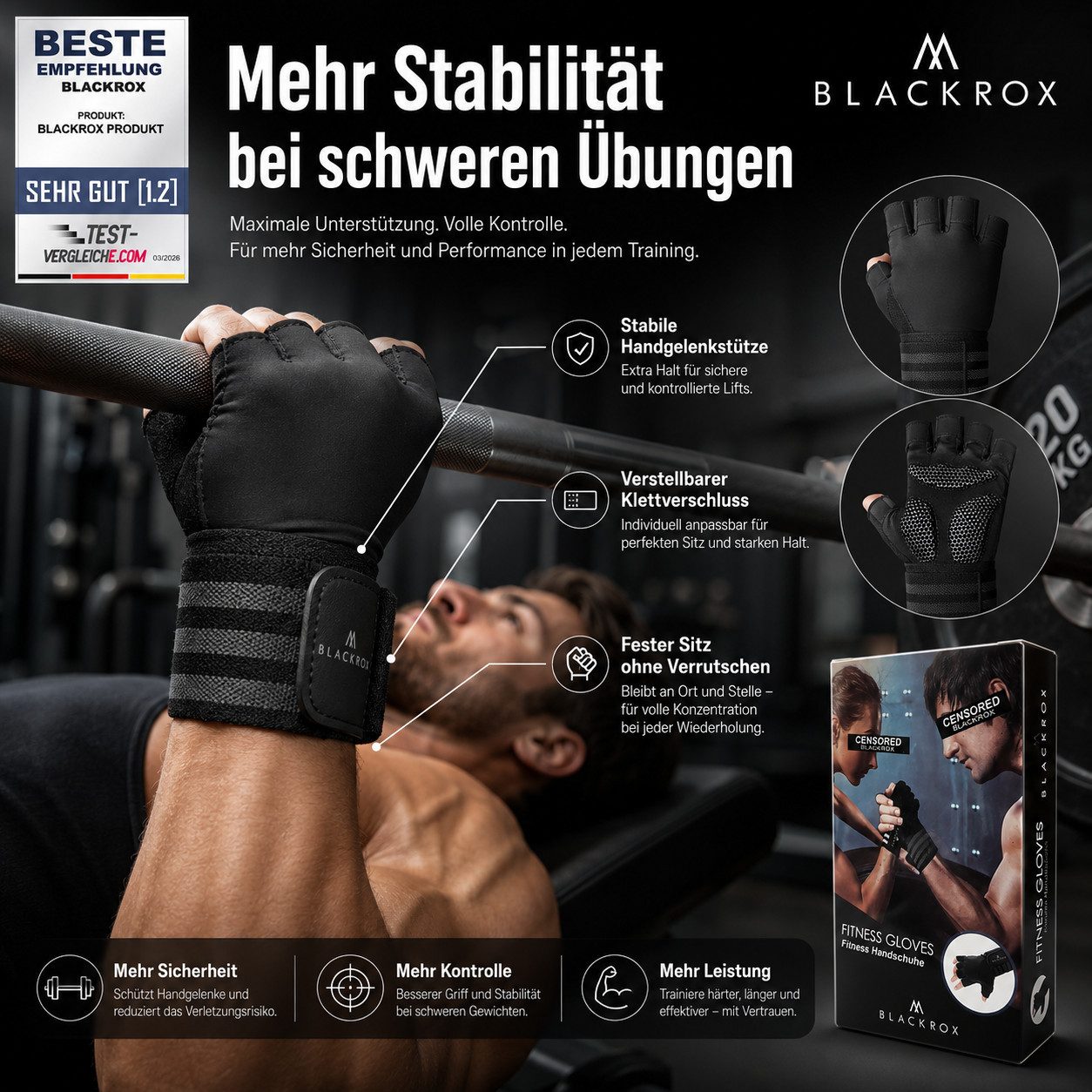 BLACKROX Trainingshandschuhe [Vergleichssieger 2026] Fitnesshandschuhe, Gr. M-XL, Damen & Herren