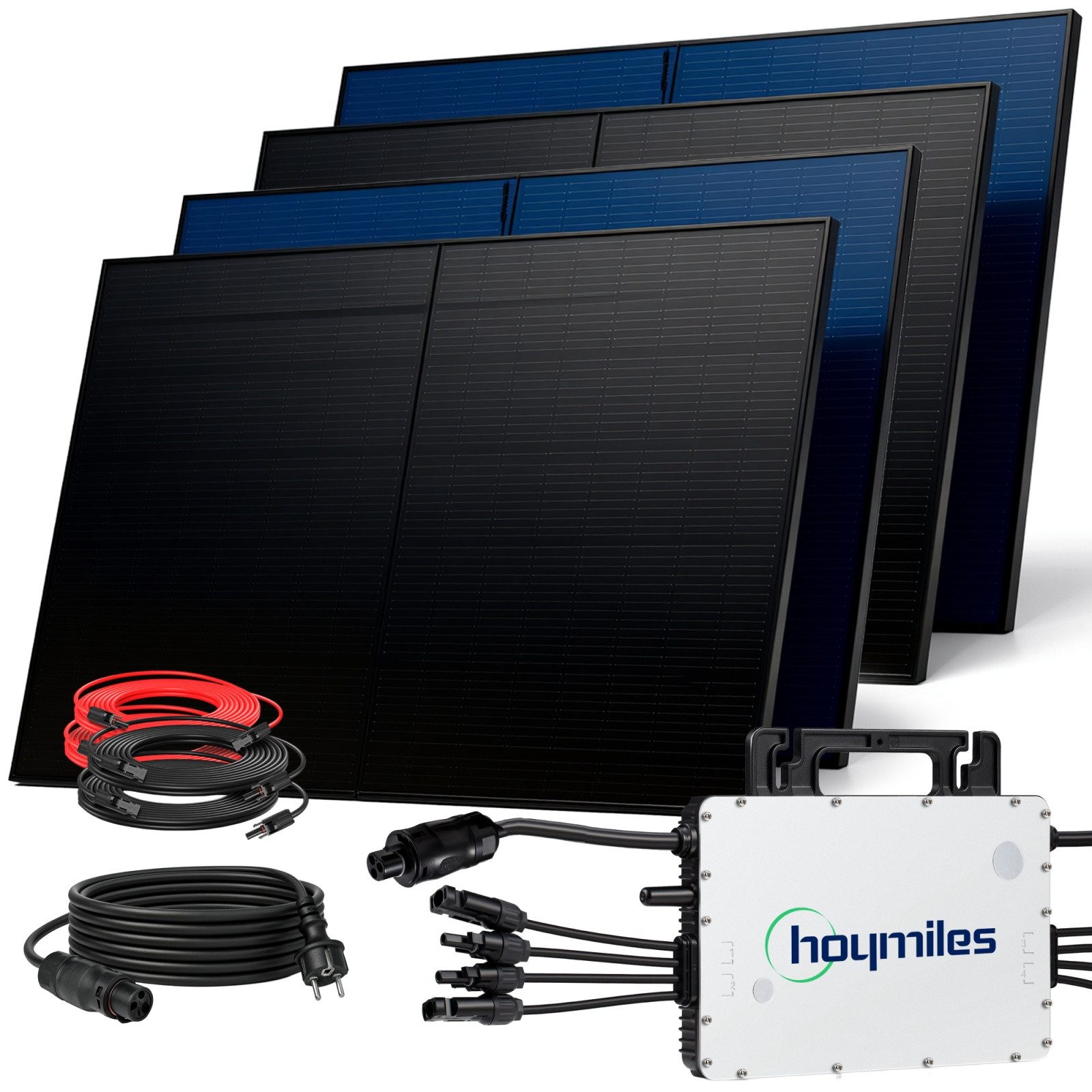 SUNNIVA Balkonkraftwerk 2000W BIFAZIAL FULLBLACK komplett Steckdose, (HOYMILES 1500 Watt Wechselrichter, PV Solaranlage Komplettset, 4x 500W N-Type Glas-Glas Bifacial Solarmodule, 5m Kabel)