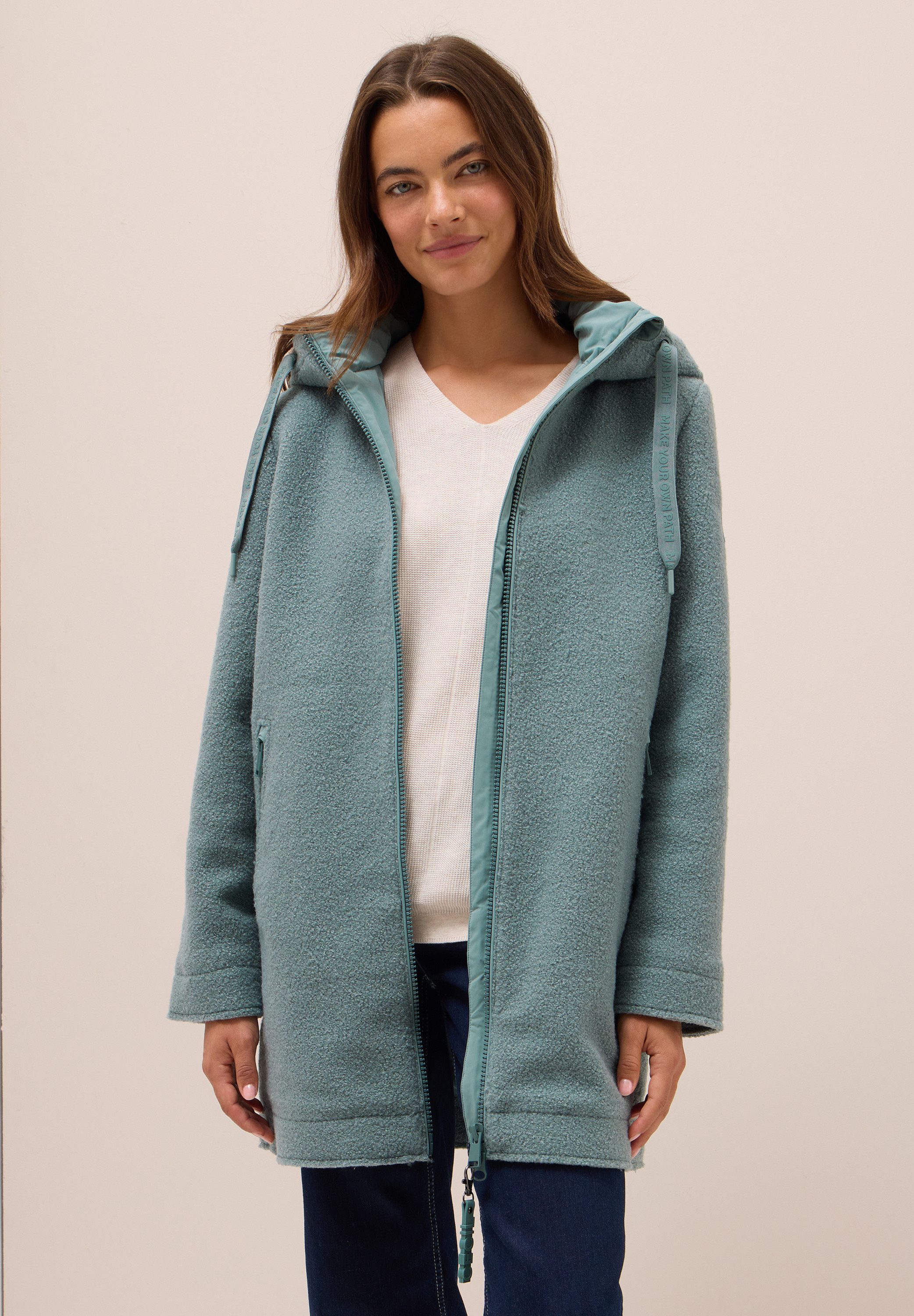 CECIL Fellimitatmantel mit Kapuze mit Tunnelzugband