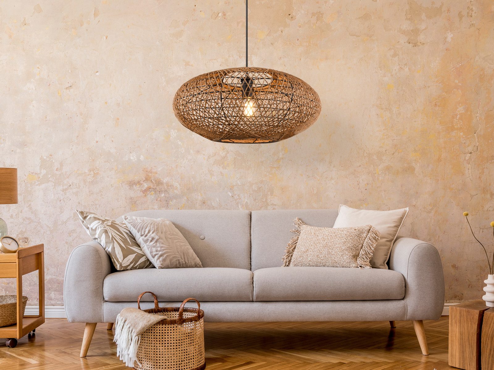 TRIO Leuchten LED Pendelleuchte, Dimmfunktion, LED wechselbar, Warmweiß, große ausgefallene Boho Korb-lampe für über Esstisch hängend, Ø 52cm