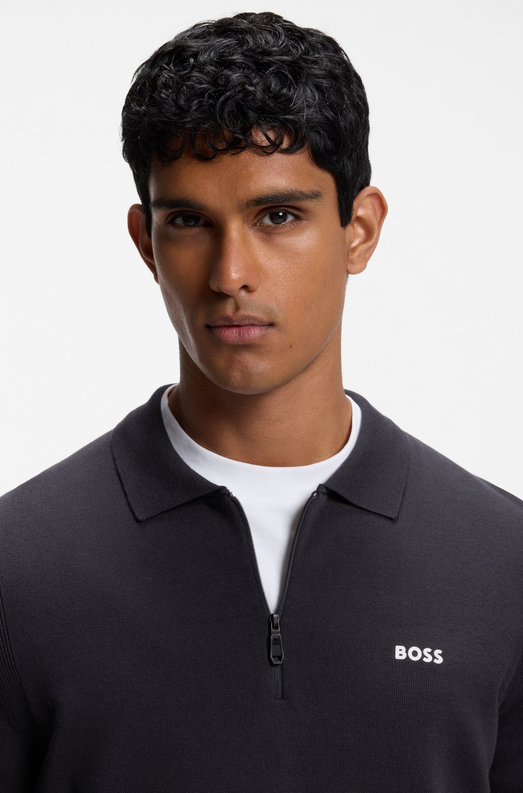 BOSS GREEN Strickpullover KN Ever-X PL mit Reißverschluss, regular fit, toniges Logo