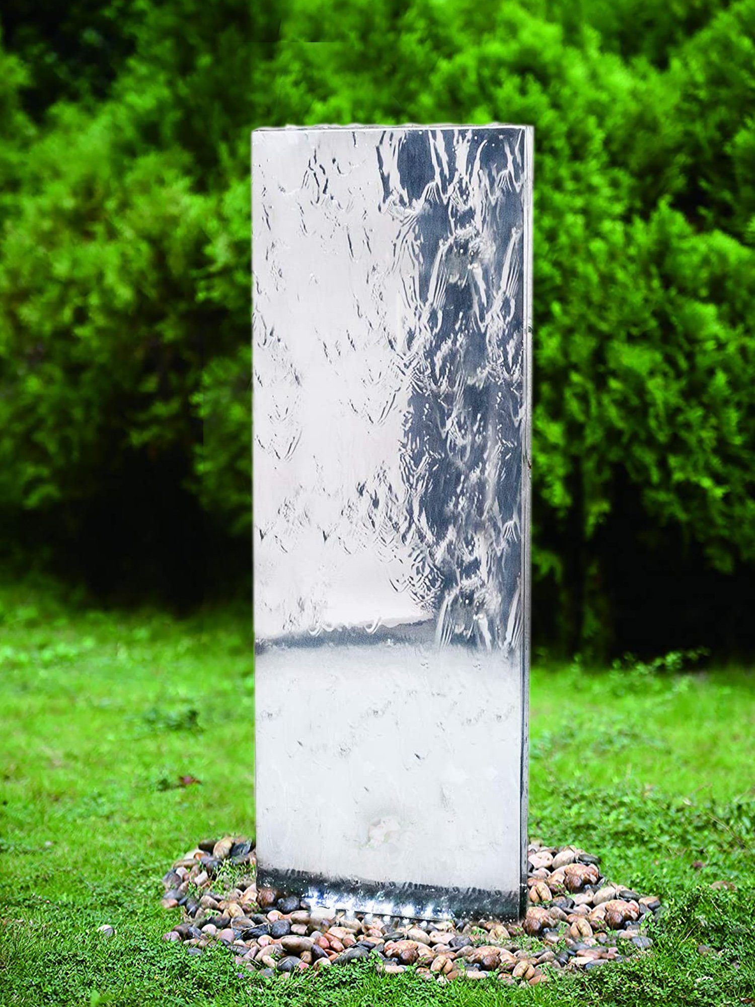 Köhko Gartenbrunnen Köhko Wasserwand 23016L mit LED-Beleuchtung Höhe ca. 120 CM aus Edelstahl Wasserspiel Gartenbrunnen Zimmerbrunnen