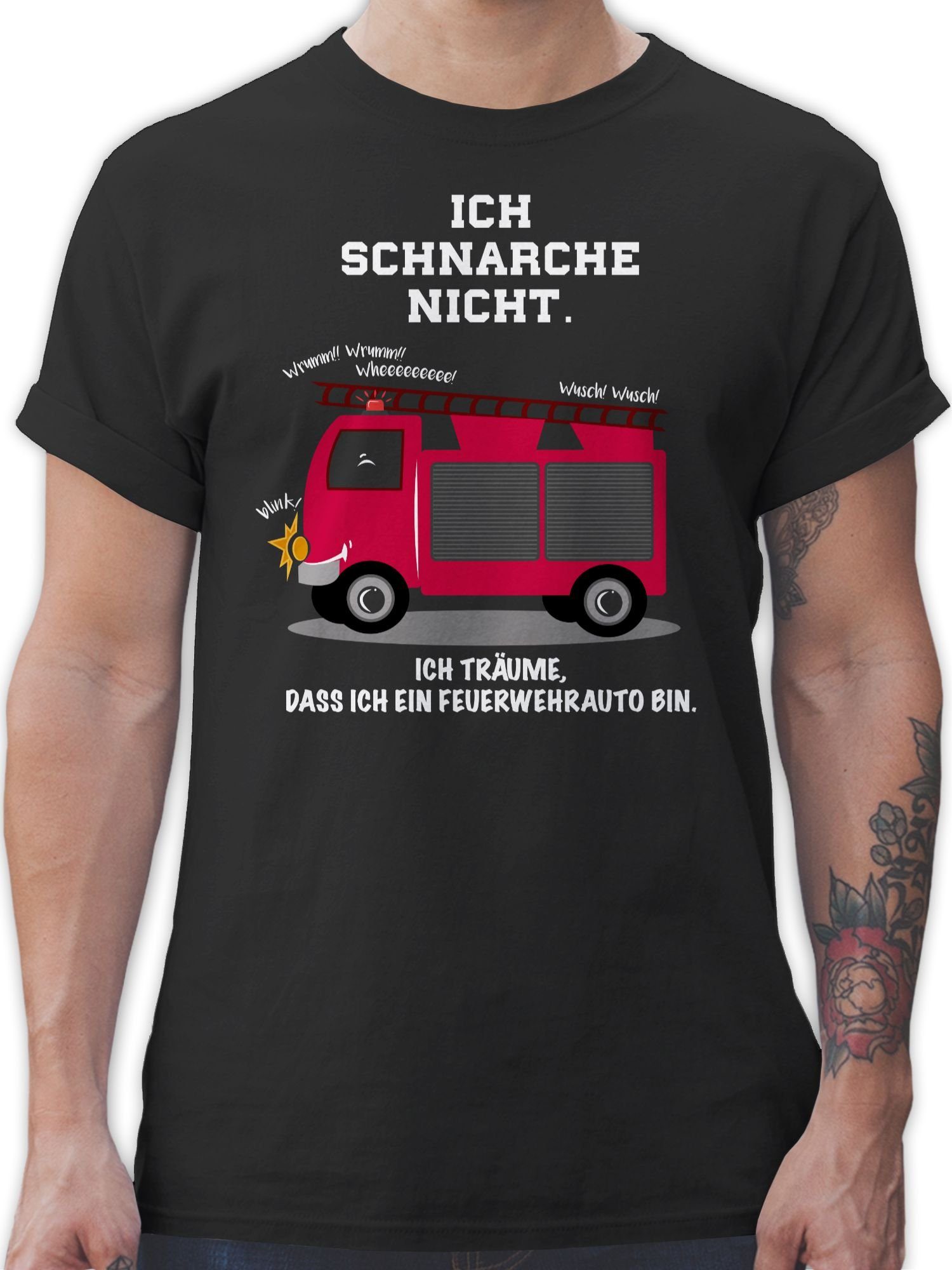 Shirtracer T-Shirt Ich schnarche nicht - Ich träume dass ich ein Feuerwehrauto bin Cartoon Manga Anime 01 Schwarz